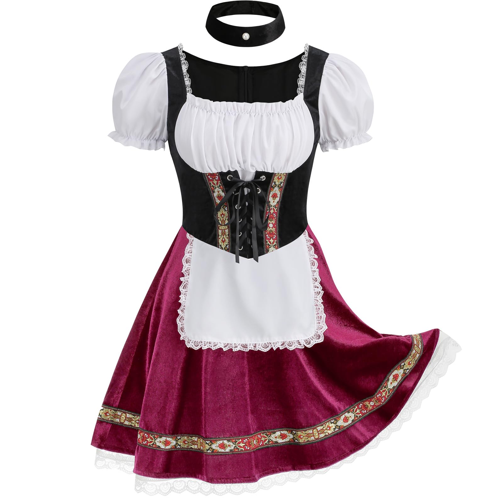 GRAJTCIN Womens Oktoberfest Costume, Halloween German Bavarian Costume Velvet Dirndl Dress