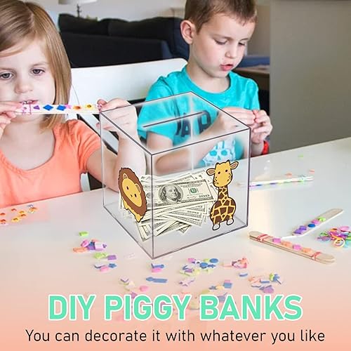 Miniatura 4 de Alcancía transparente de acrílico para dinero, transparente para abrir para ahorrar dinero, tarro de dinero en efectivo (mediano)