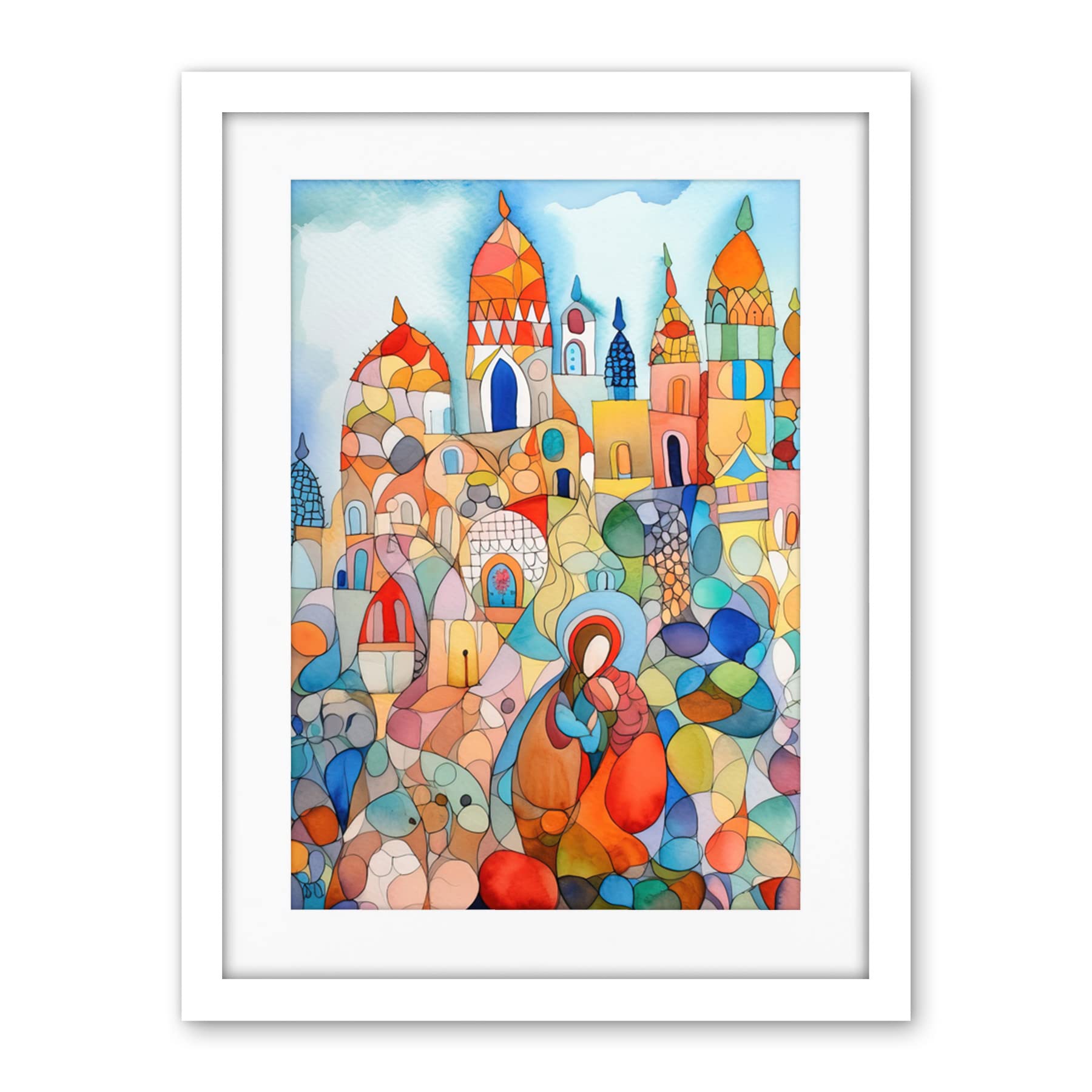 Artery8 Abstract Moroccan Cityscape Folk Art Artwork Framed Wall Art Print 18X24 Inch