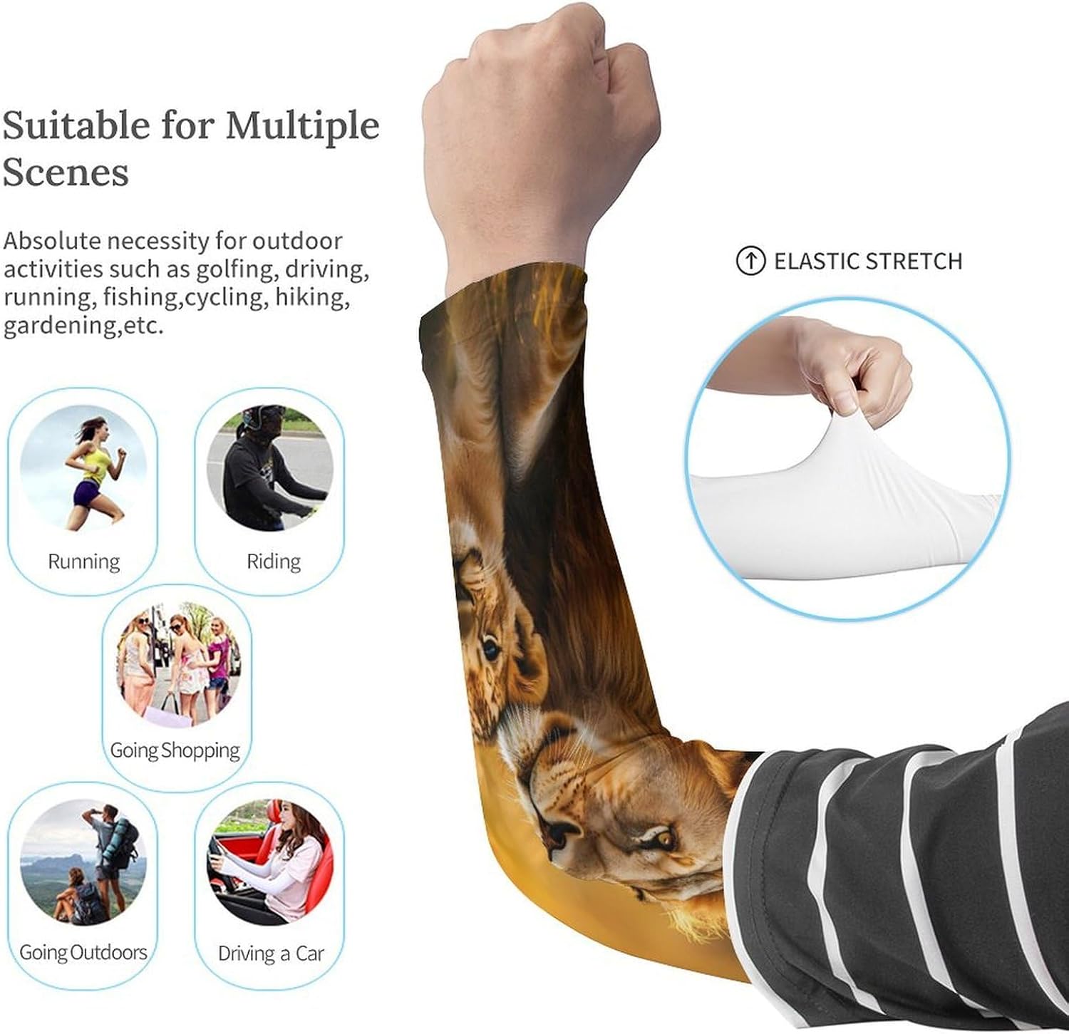 Lion Family Print Animal Arm Sleeves Sun Protection Sleeves Sports Cooling Arm Compression Sleeve for Men Women