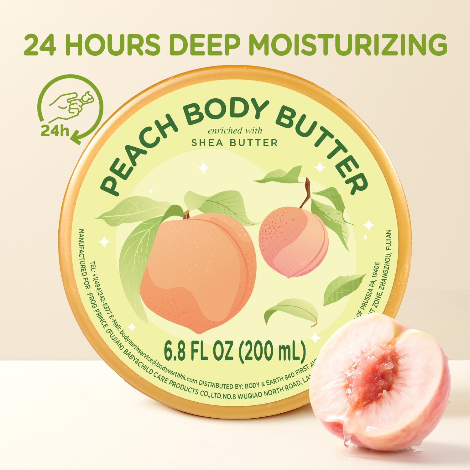 Peach Body Butter, Natural Body Care for Men Women Smell Good, Peach Scented Natural Body Butter, Body Moisturizer for Dry Skin 6.8 floz - Image 2