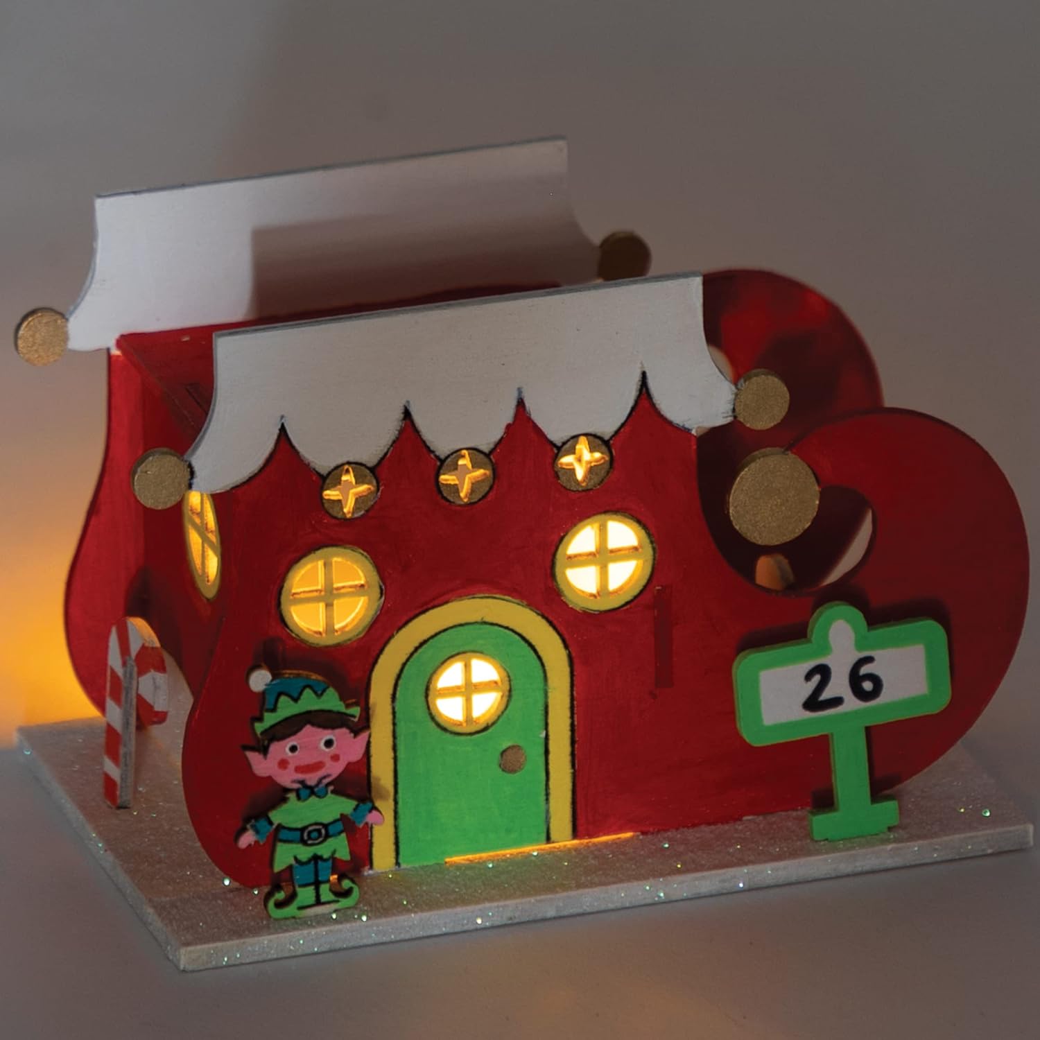 Baker Ross FE967 Elf House Wooden Model Kit - Pack of 3, Tealight Holder to Decorate and Display, Wooden Crafts for Children, Ideal Christmas Arts and Crafts Project