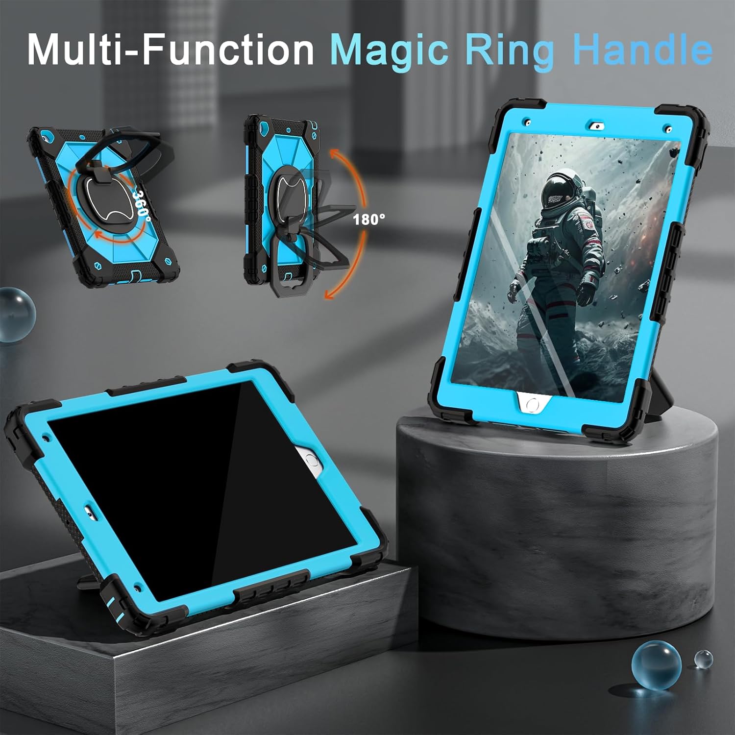 Case for iPad 9th Generation iPad Case 9th 8th 7th Generation iPad 10.2 Inch iPad 9th Gen Cover with Screen Protector Pen Holder TabletCases 360° Rotating Stand, Black Blue - Image 4