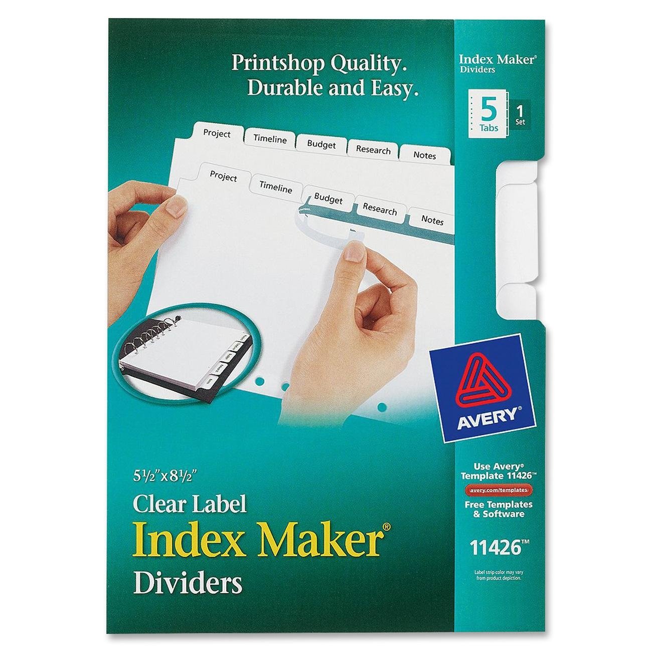 Avery Mini Index Maker Clear Label Dividers with White Tabs, 5.5 x 8.5 Inches, 5 Tabs, 1 set (11426)