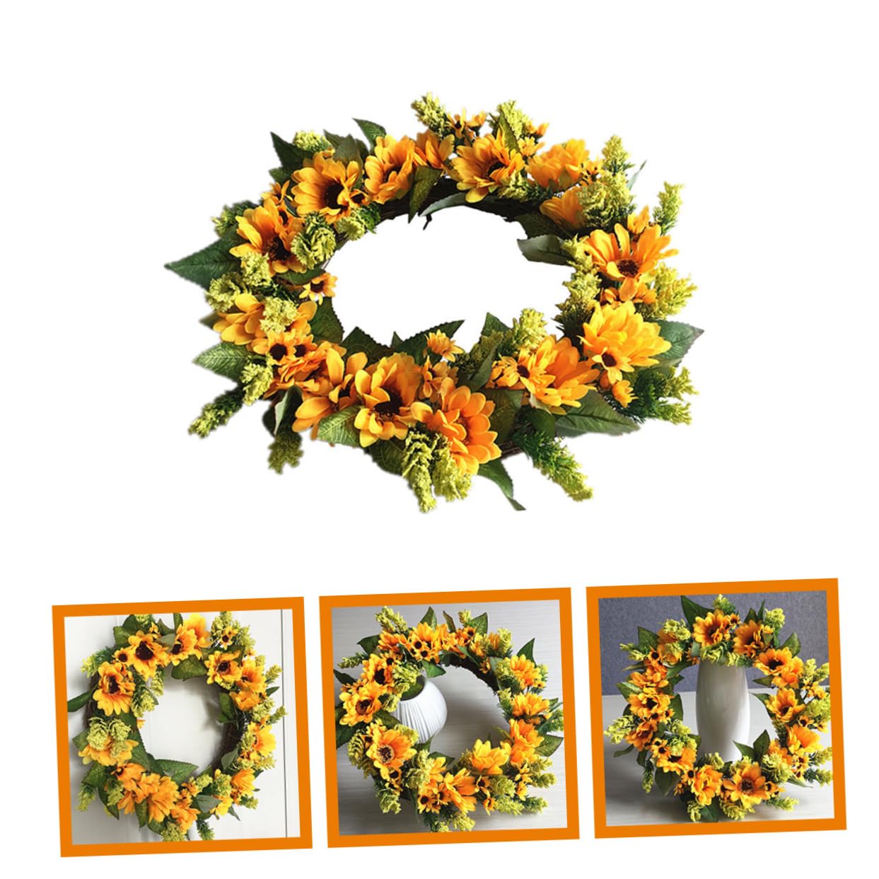 ABOOFAN Ghirlanda da Porta d Ingresso Fiori di Girasole Finti da Appendere alla Parete per Interni Decorazione da Appendere alla Finestra per Festival e Celebrazioni