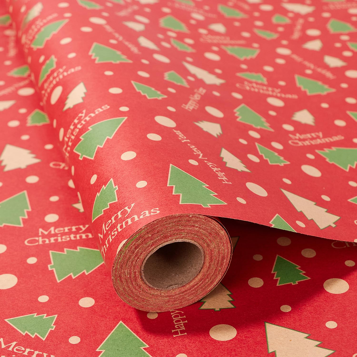 Christmas Wrapping Paper Roll,43cm x 15m Xmas Gift Wrapping Paper,Kraft Xmas Wrap paper for Christmas, Party,Festive Decorations (wisp-xmas tree)
