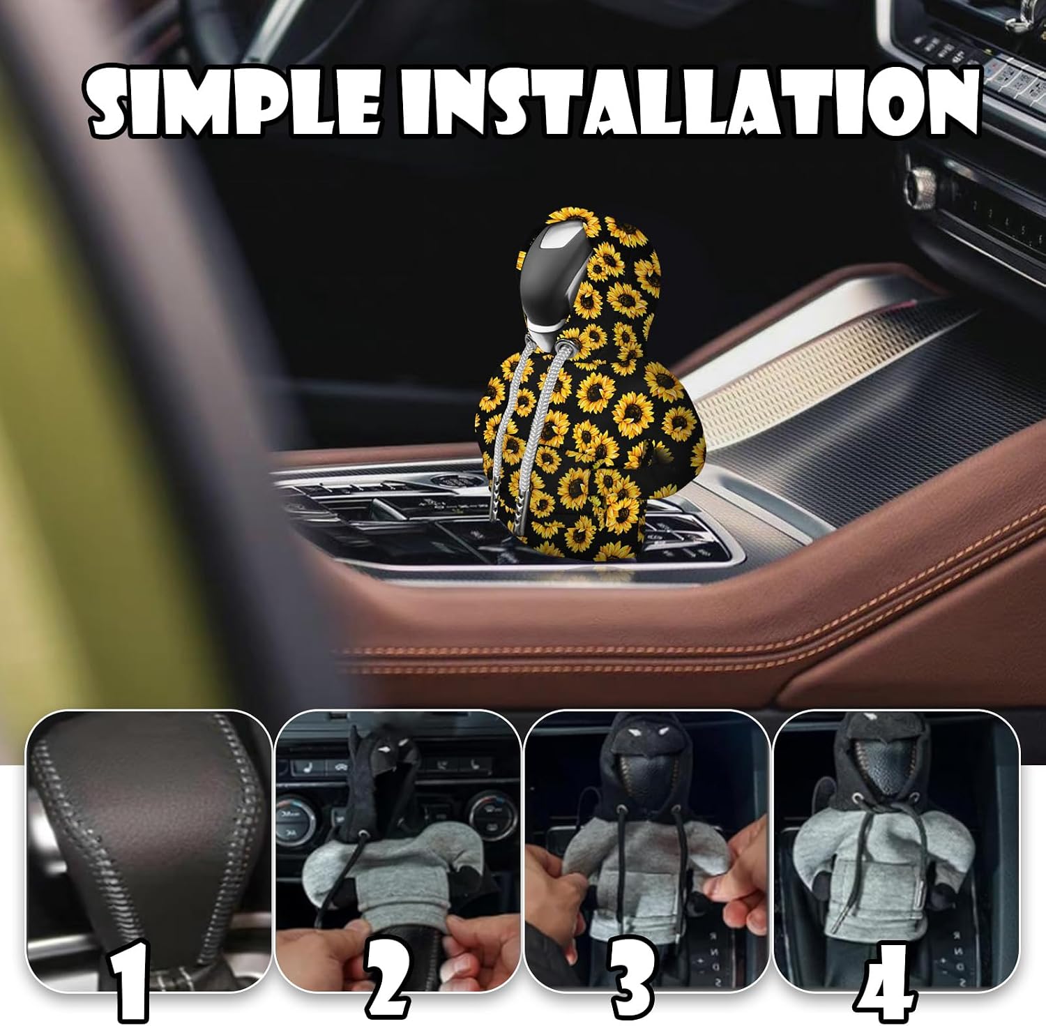 SuperKaKa Car Gear Shift Hoodie, Sunflower Shifter Knob Hoodie Cover for Cars, Trucks, SUVs, Auto Interior Protector Decoration Gadgets for Women Men 2024