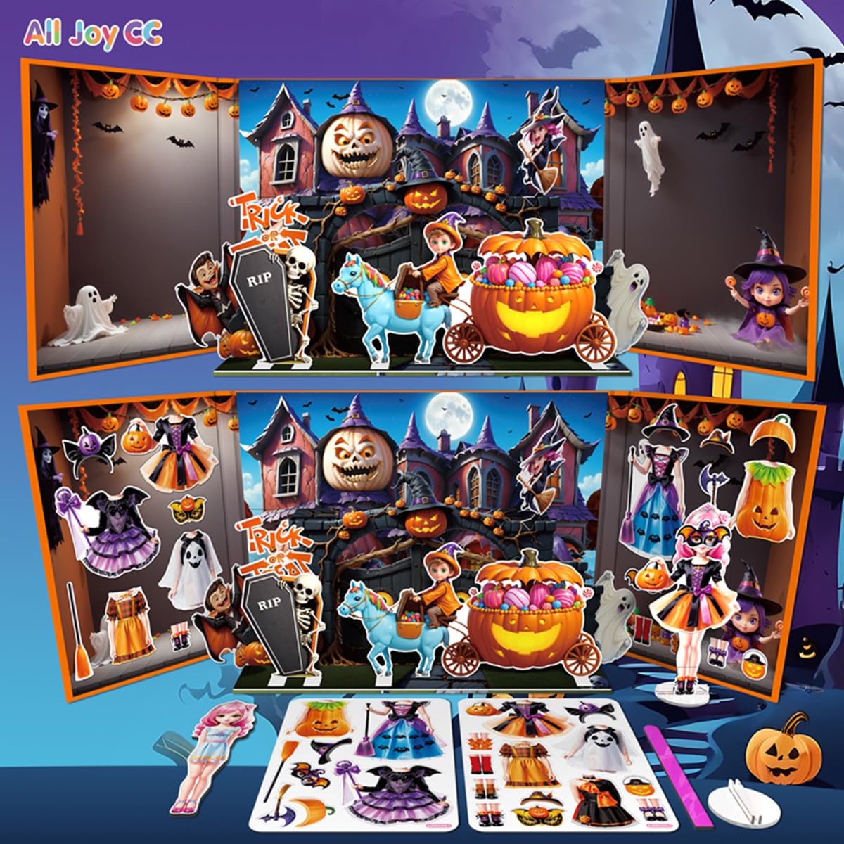 Halloween Magnetisches Anziehpuppen Set Basteln Spielzeug für Kinder 3-8 Dunkle licht-Sticker mit Puppe und Kostümen