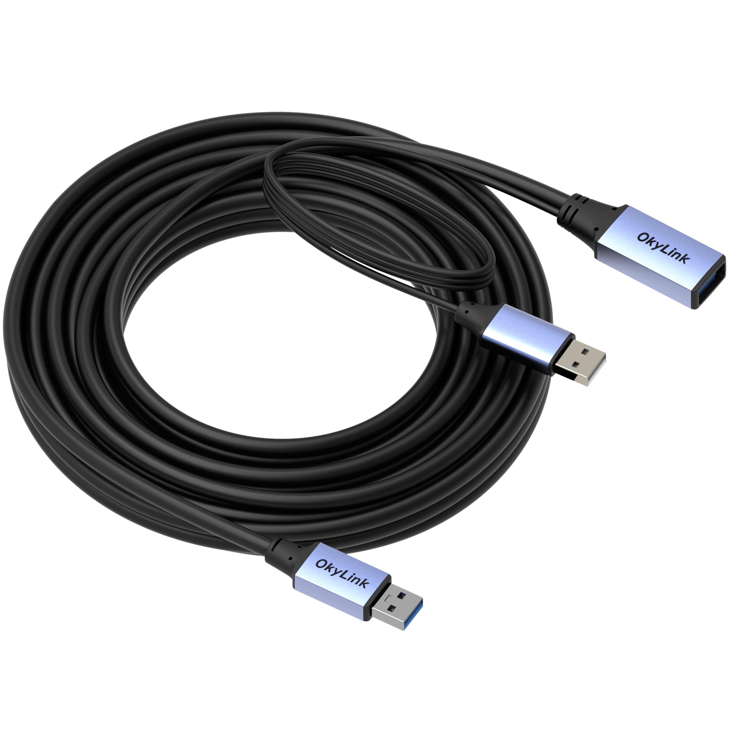 OkyLink Active - Cavo prolunga USB 3.0 da A ad A, da maschio a femmina, 7,6 m | 8 m, 3.2 Gen1, con cavo di alimentazione, 5 Gbps, Plug and Play, per telecamera CCTV, stampante