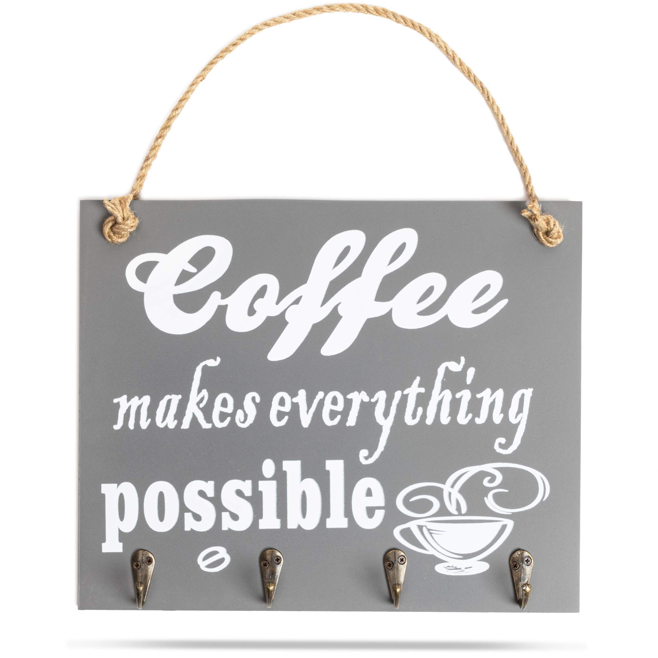 Wood Farmhouse Sign, Coffee Makes Everything Possible (12 x 9.5 in)