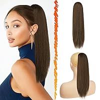 Vista 27 de BARSDAR Extensión de Cola de Caballo Corta y Recta - Extensiones de Cabello de Cola de Caballo Negra con Cordón de 16 Pulgadas para Mujeres