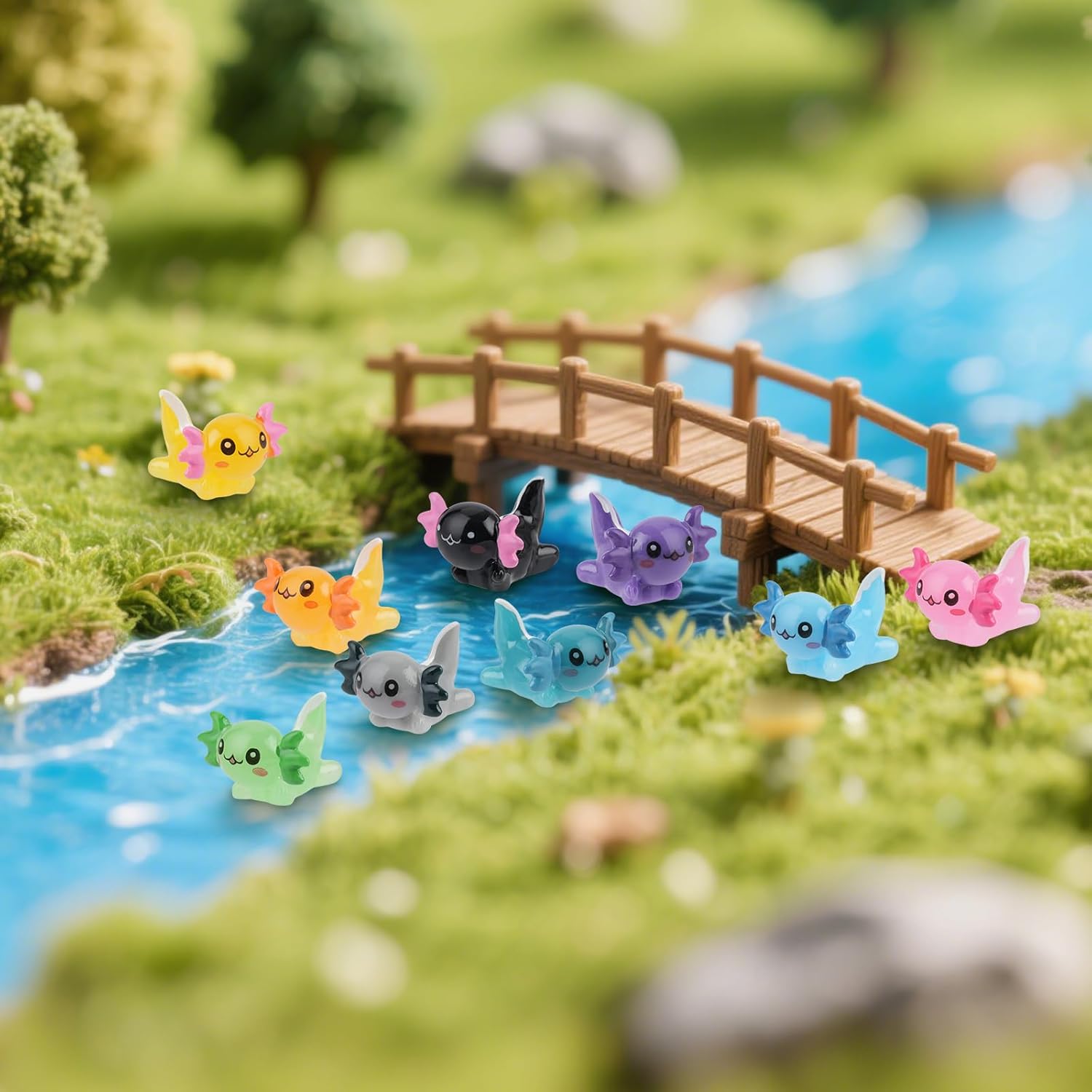 BuQiuRen 34pcs Mini Resin Axolotl, Glow in The Dark Tiny Axolotl Miniature Figures Toy Tiny Plastic Animal Figurines for Fairy Garden Landscape Aquarium Potted Birthday Christmas Party Decorations