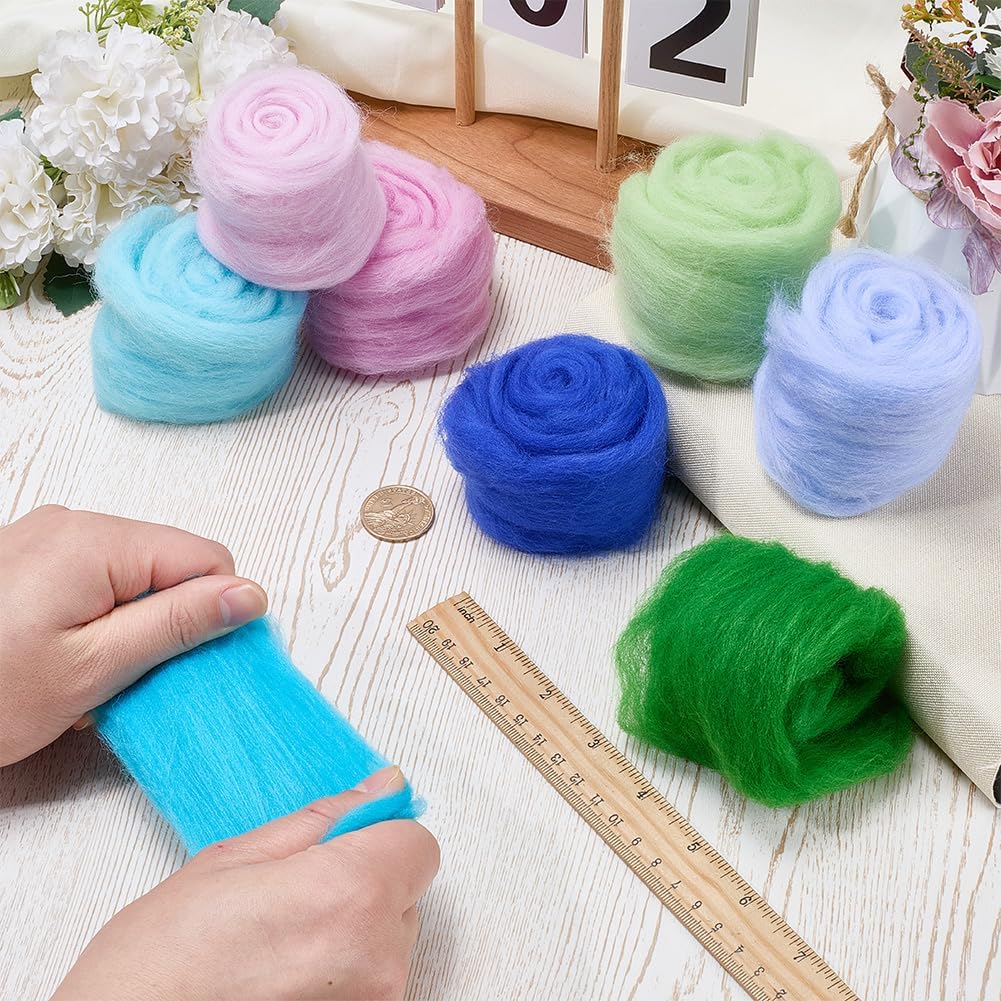 CRASPIRE 80G 8 Colors Needle Felting Wool Nature Wool Roving Yarn Green Blue Chunky Handmade Fiber Weaving Purple for Beginners Hand Spinning Felting Supplies Art DIY Craft