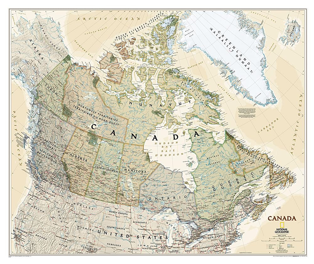 National Geographic Canada Wall Map - Executive - Laminated (38 x 32 in) (National Geographic Reference Map)