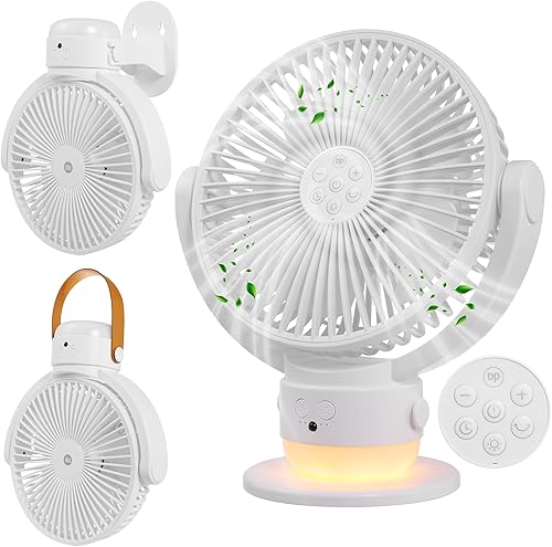 OGZ Ventilador portátil inalámbrico para viajes con temporizador remoto, ventilador de escritorio pequeño de 7 pulgadas con luz nocturna LED de