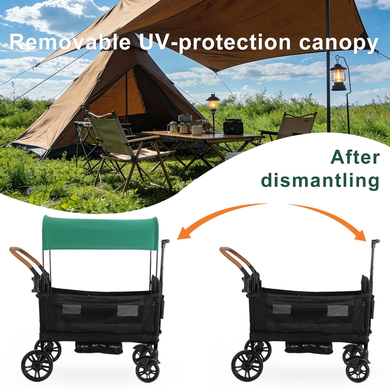 Wagon Stroller for 2 Kids, Kids Wagon with Canopy and Seats, 2 Seater Wagon Stroller with Safety Harness, Foot Brake, Storage Basket
