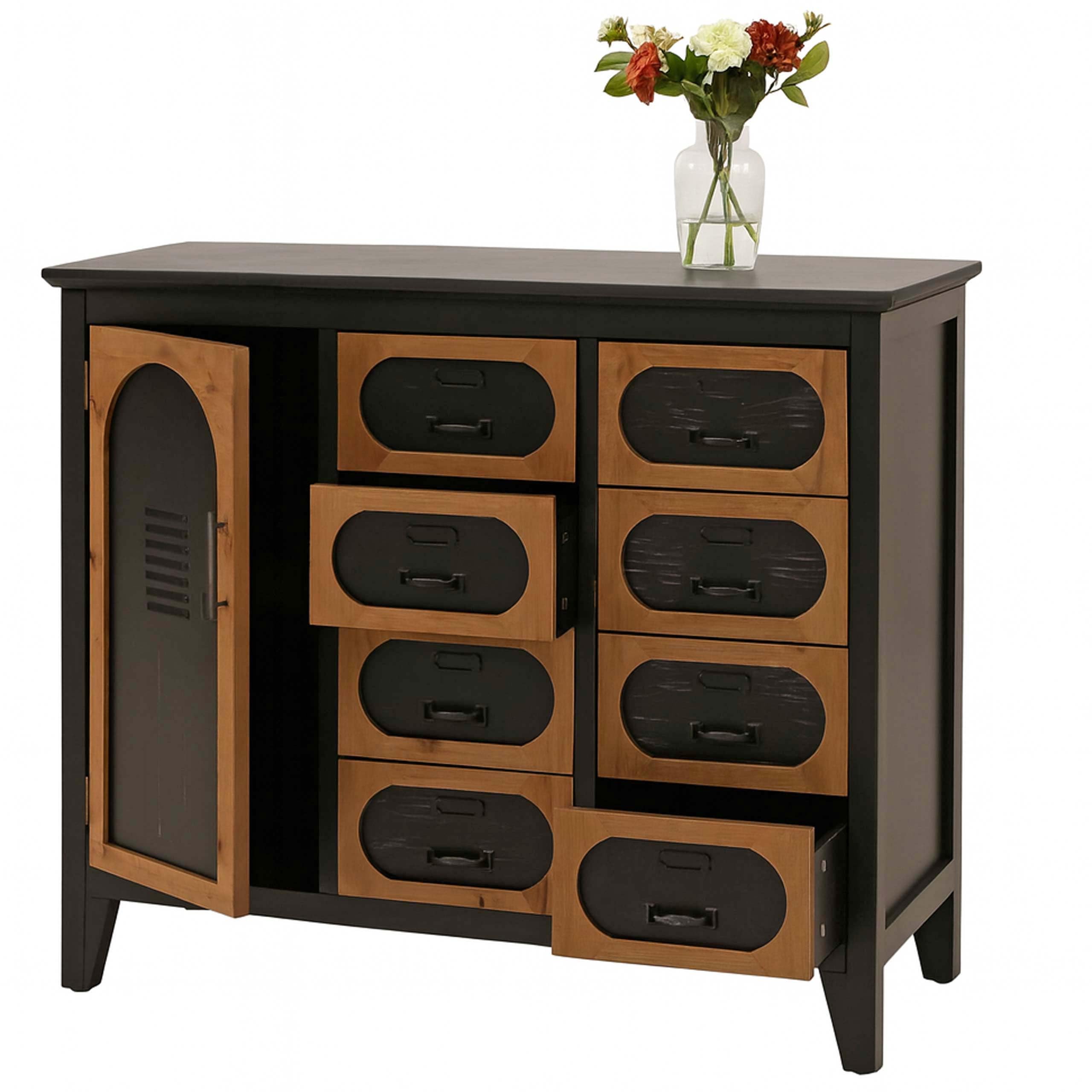 Mendler Apothekerkommode HWC-O63 - Vintage Shabby Industrial Schrank mit 8 Schubladen und 2 Fächern, 80x91x40 cm