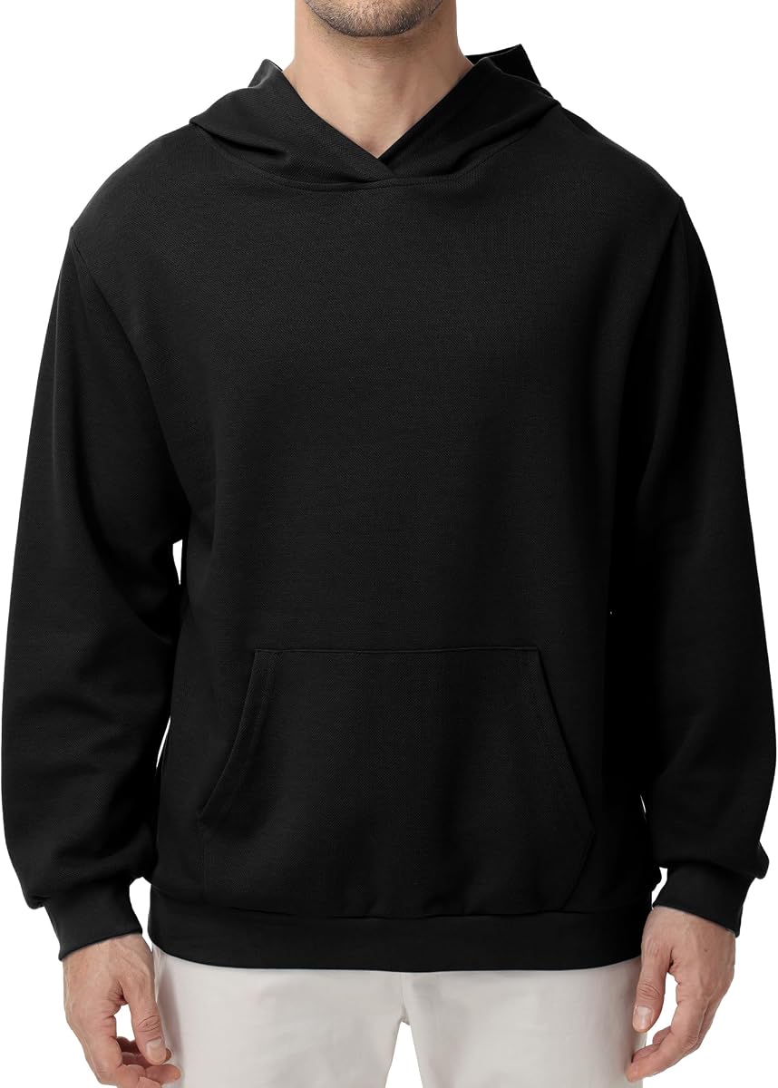 Sudadera con capucha de algodón ligero para hombre, sudadera de manga larga | Sudadera de algodón de color sólido con capucha sin cordones y ajuste relajado para capas informales de primavera y otoño