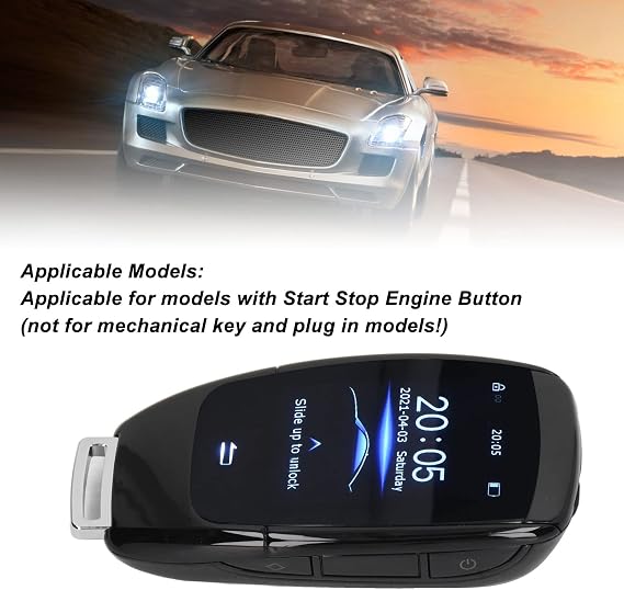 Car Key LCD Screen Universal TK900 LCD Smart Key Remote Keyless Entry for Start Stop Engine Button (Black)