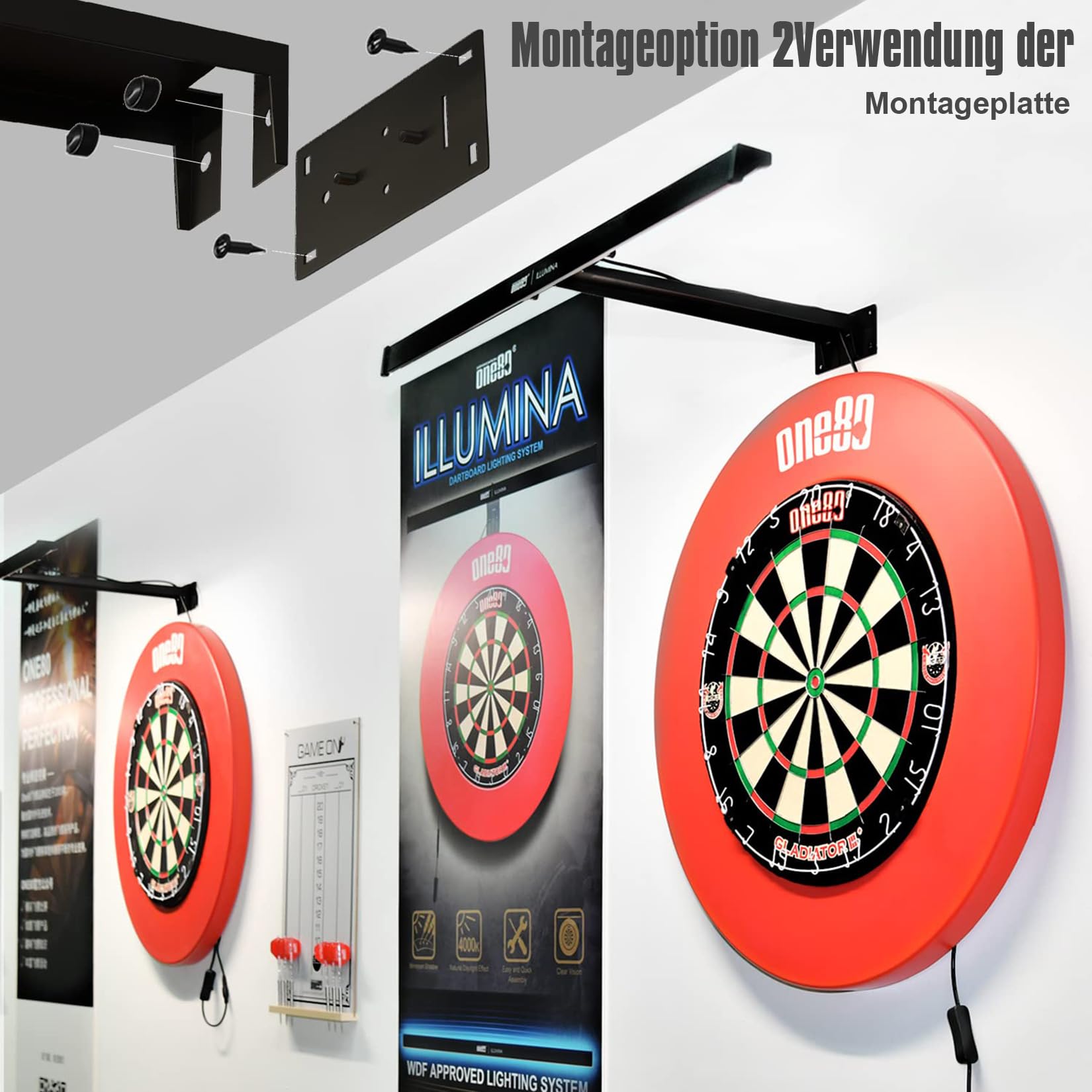 ONE80 Dartscheibe Beleuchtung Dart Illumina LED Beleuchtung für Dartscheibe Kork Dartscheibe Elektronisch Dartboard licht System Dartboard Beleuchtung System mit gebrandetem kleinen