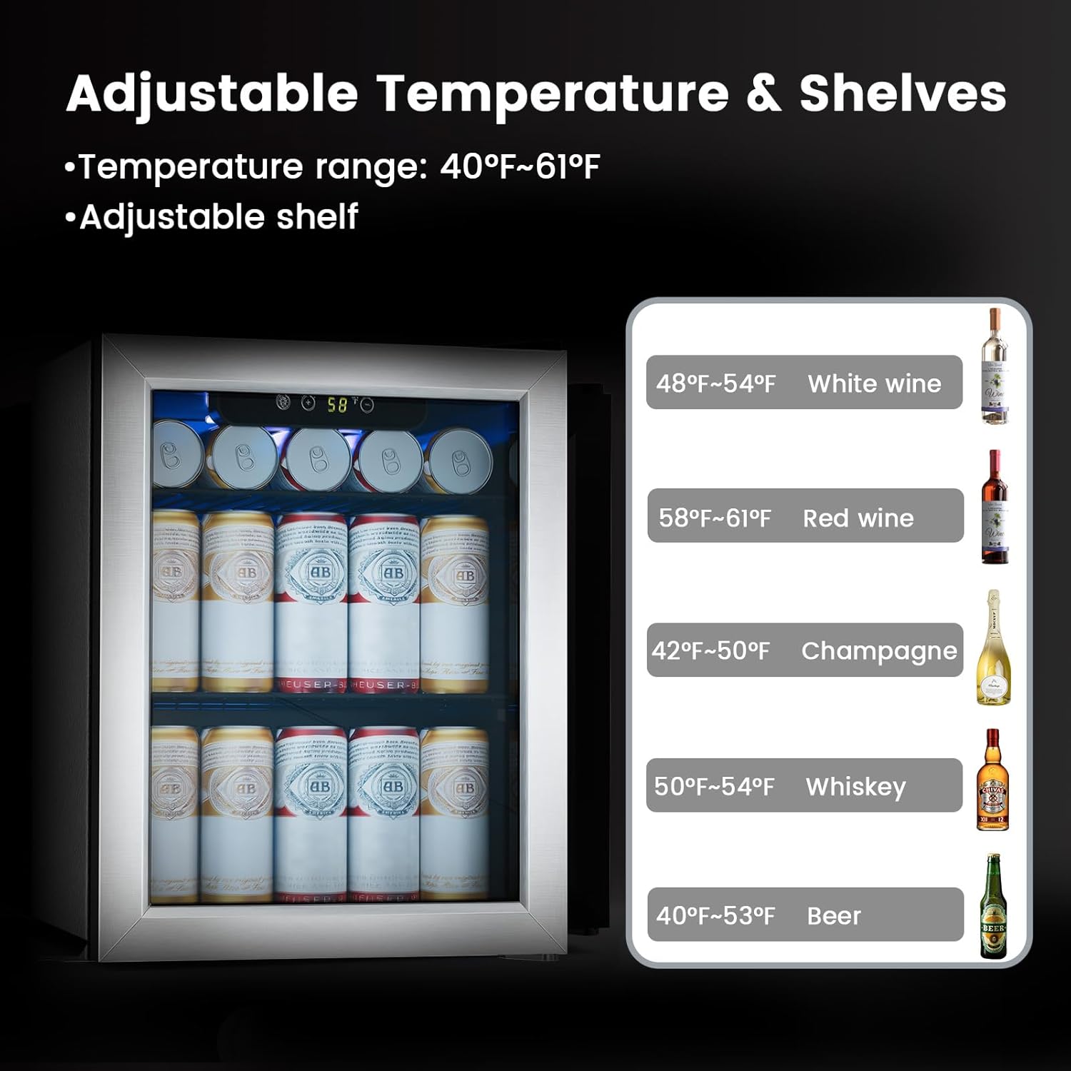 COWSAR 1.7 Cu. Ft Mini Beverage Refrigerator, 68 Cans, 16 Bottles Compact Drink Cooler with Glass Door & Touch Controls for Home, Office Bar