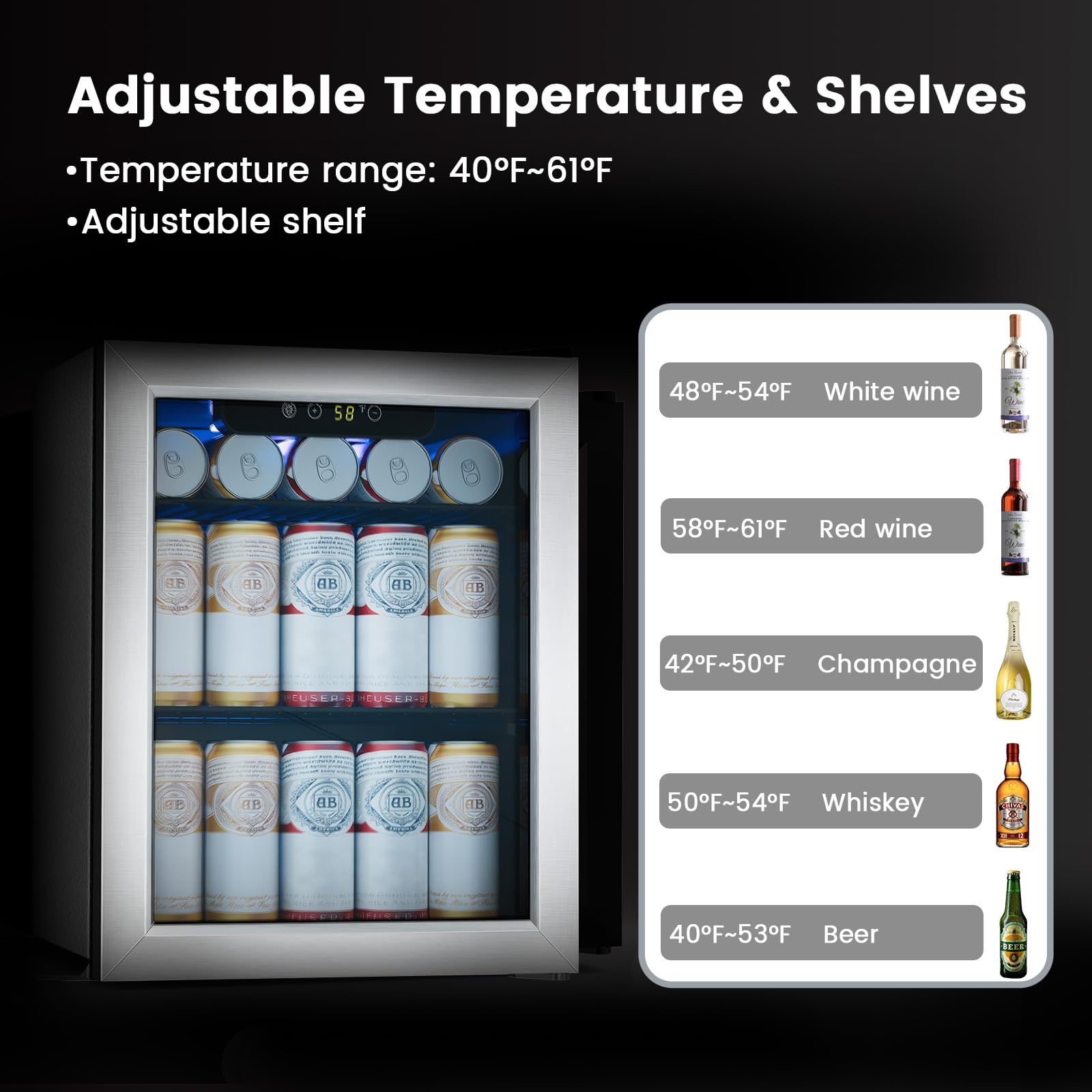 COWSAR 1.7 Cu. Ft Mini Beverage Refrigerator, 68 Cans, 16 Bottles Compact Drink Cooler with Glass Door & Touch Controls for Home, Office Bar on Fridge.com