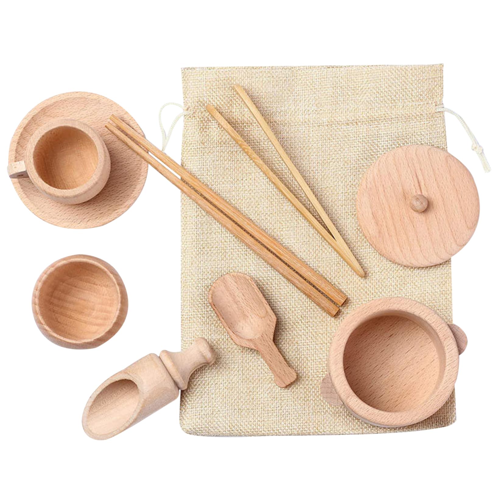 CNAFGBGG Sensory Bin Toys 9PCS/Set Wooden Sensory Bin Tools Fine Motor Learning Pretend Play Kitchen Tableware Toys for 3+ Years Kids Preschool Learning ..