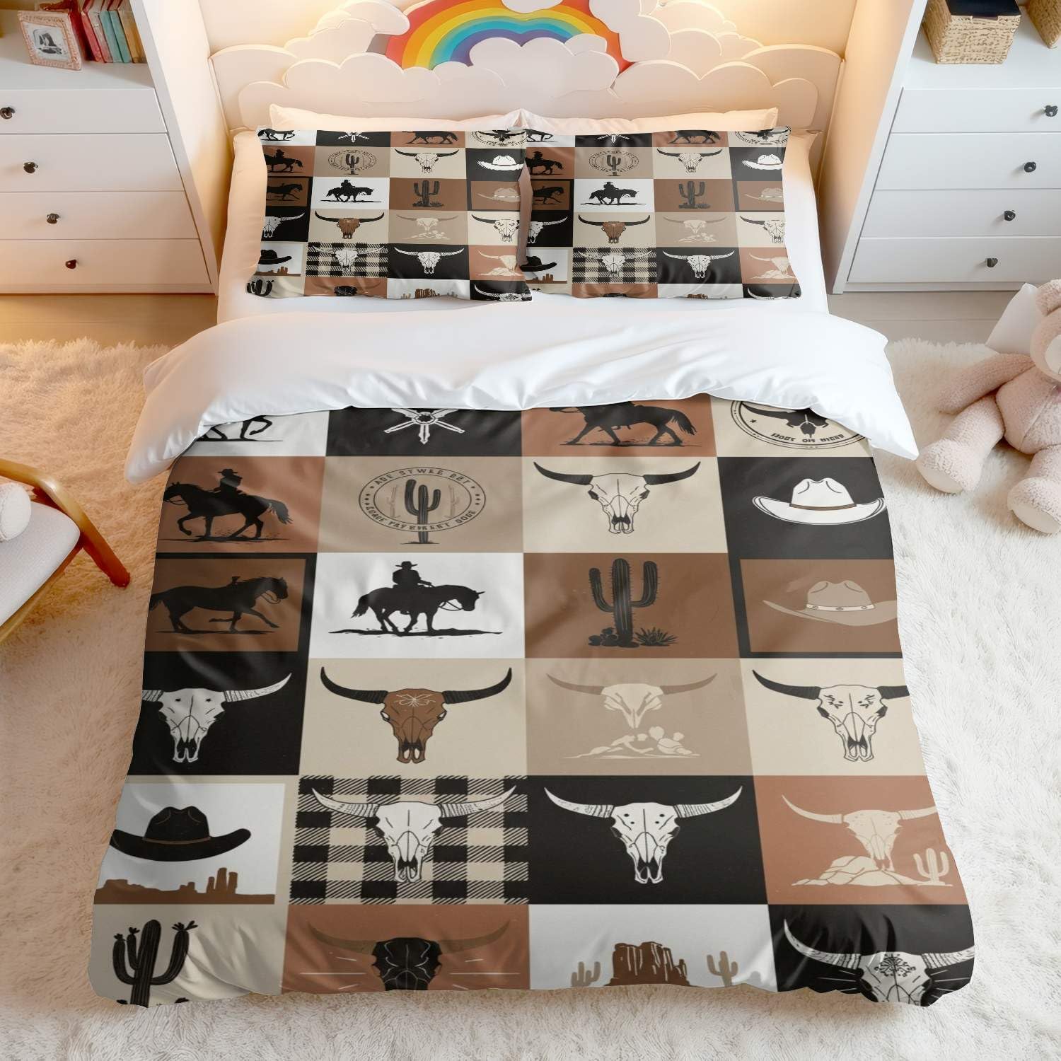 Housse de couette patchwork cowboy garçons filles pour lit 1 personne