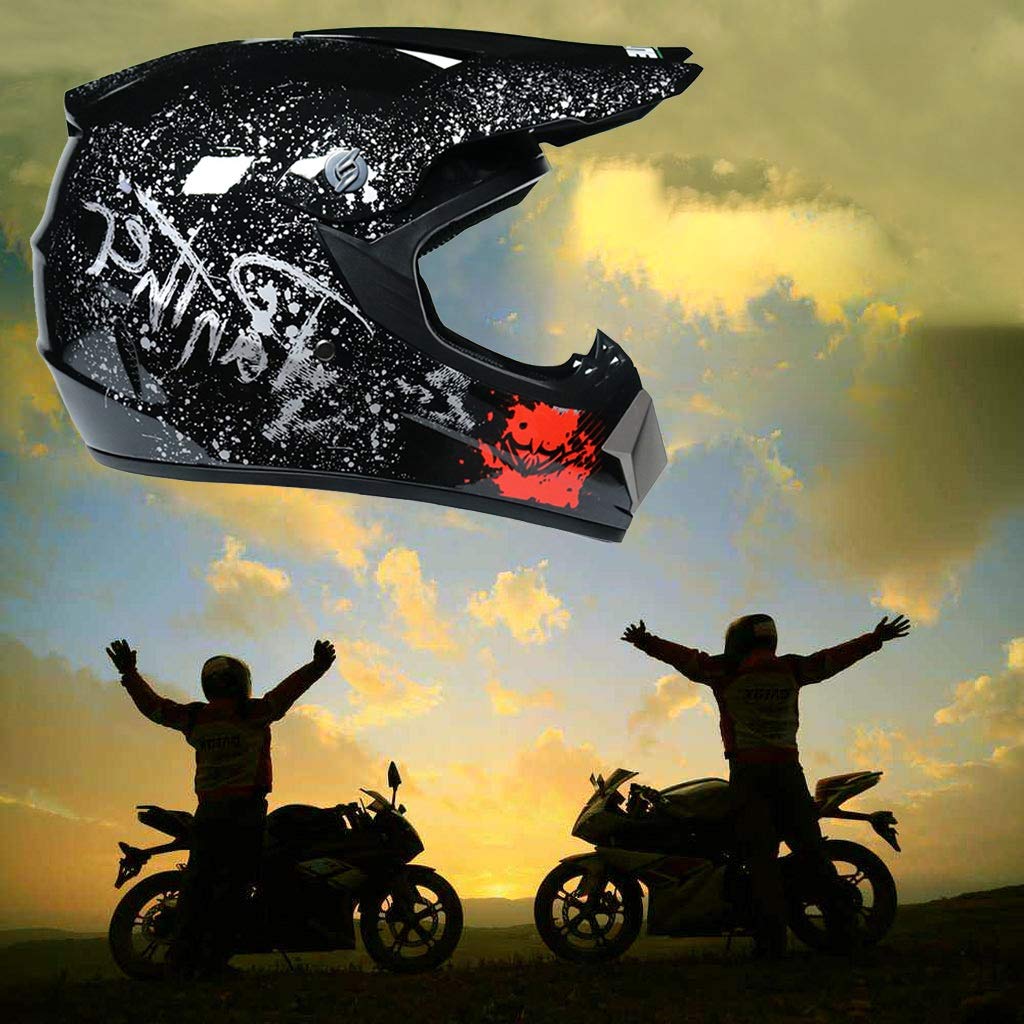 Unisex Casco Motocross, Gioventù Ragazzo Integrale MTB Moto Fuori Strada ATV Scooter Casco, Discesa MX Quad Moto Gara di Enduro Incidente Casco, con Occhiali Guanti Maschera