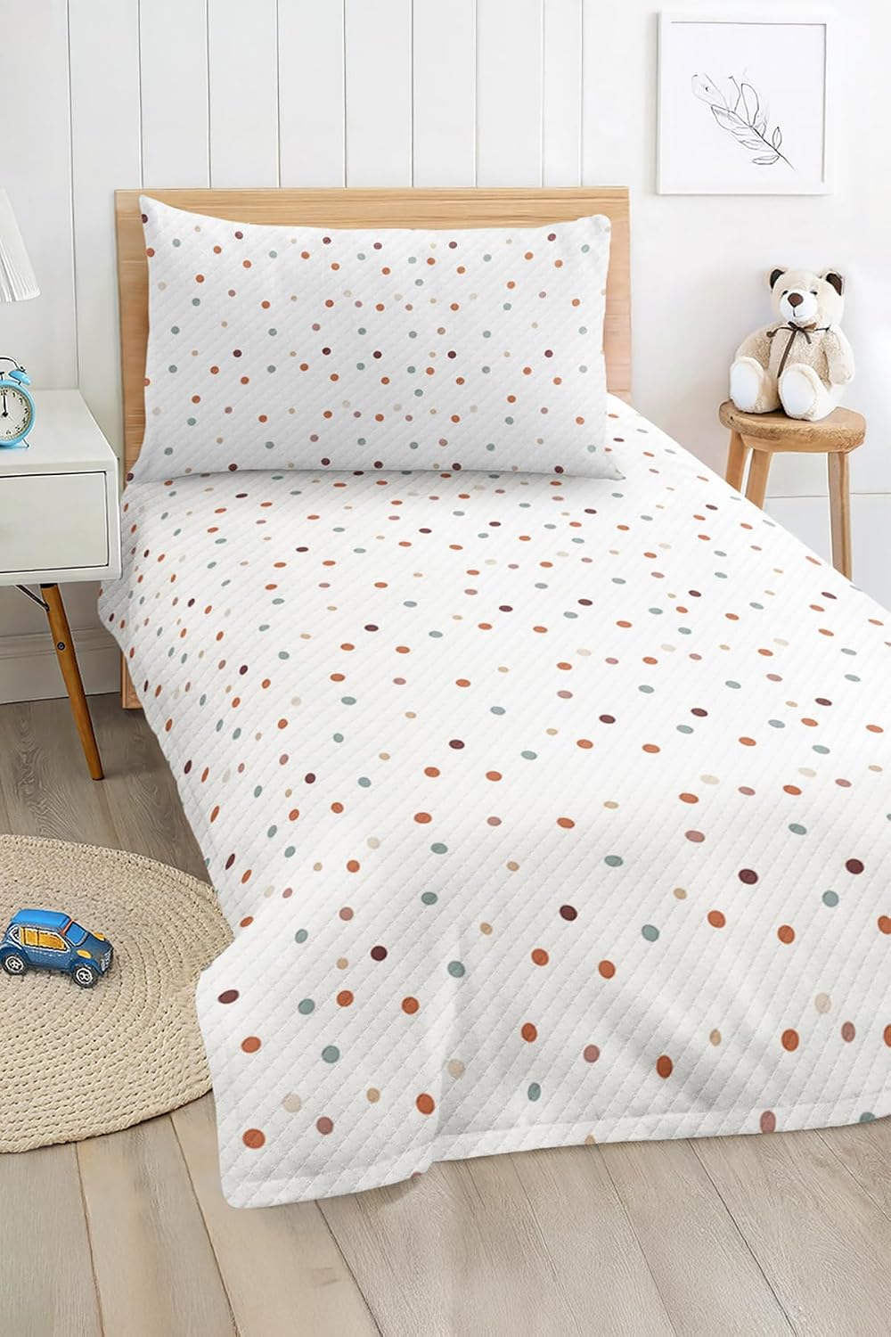 SODEF Twin Size Quilt Set Colorful Polka Dot Design Unisex for Baby, Kids and Teens 2 Piece Lightweight Bedspread Coverlet - Multicolor, One Size