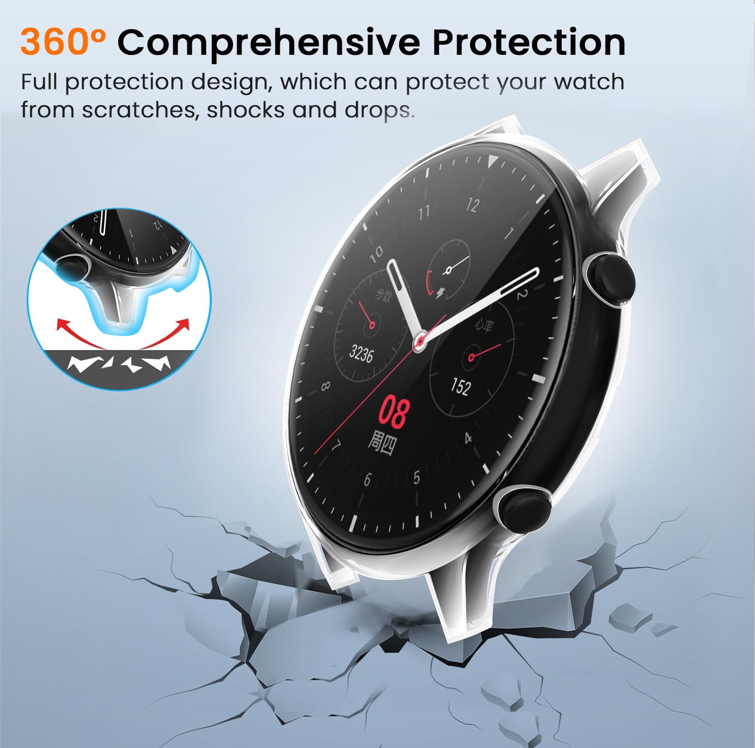 ivoler 3 sztuki etui z osłoną ekranu do Amazfit GTR 2 / Amazfit GTR 2e, pełne etui ochronne z miękkiego TPU cienkie, odporne na wstrząsy odporne na zarysowania (2 przezroczyste 1 czarne)