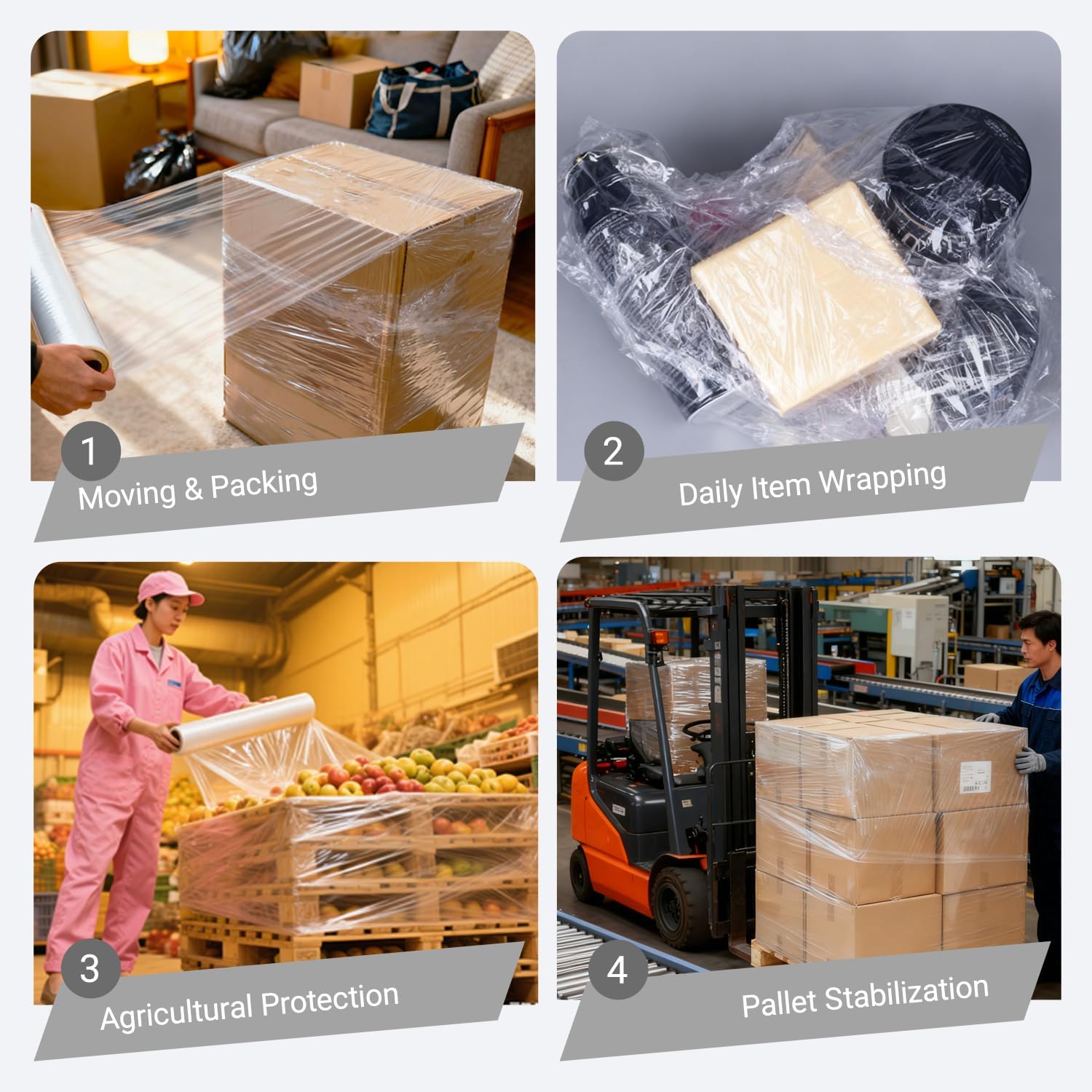 Standard Grade 70 Gauge Stretch Film, 18" x 1500' Clear Hand Stretch Wrap, Consistent Thickness for Daily Warehouse Use (4 Rolls)