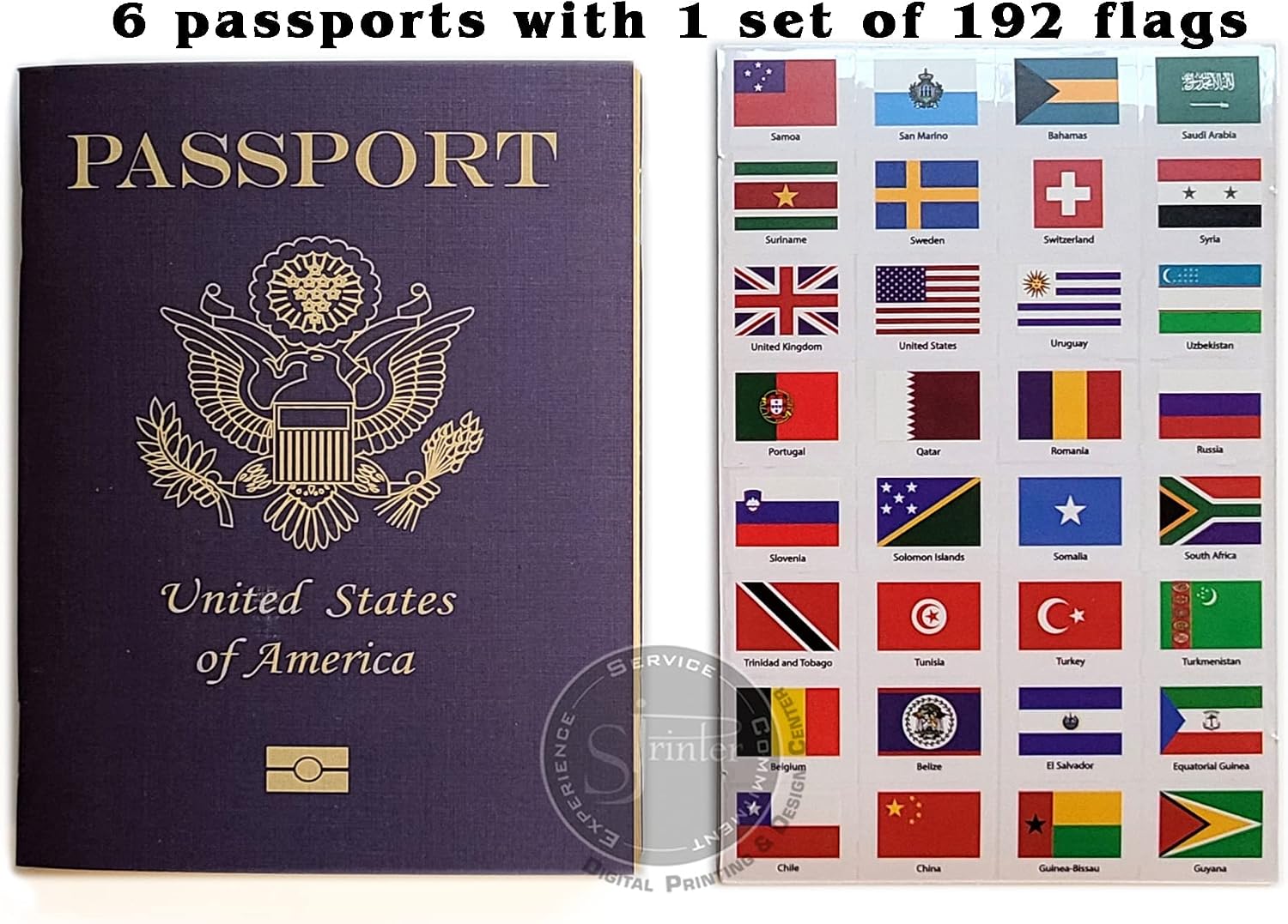 SJPRINTER Passport - Little passports Travelers notebook - Set with travel stickers world flags - Pretend play, party favors, airplane toy, journal notebooks, geography, classroom social study