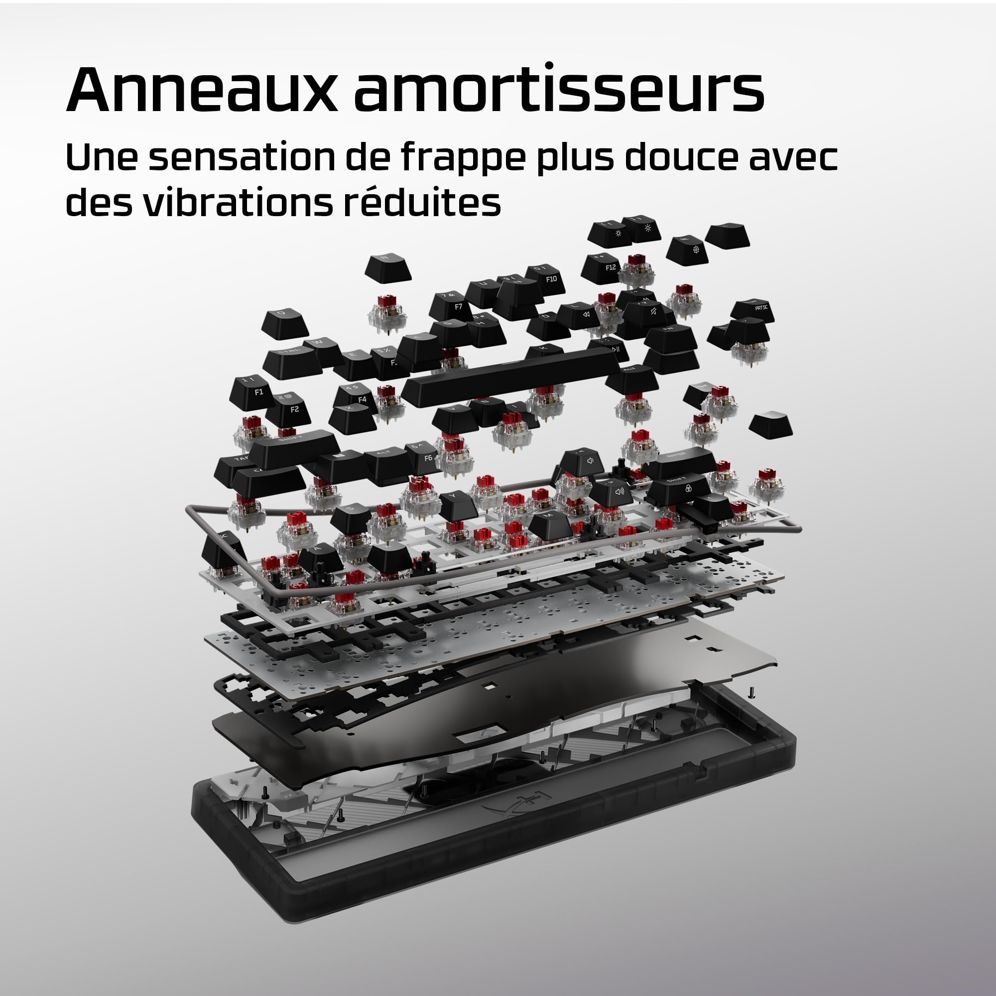 HyperX Origins 2 65, Clavier Gaming mécanique AZERTY FR, switches échangeables à Chaud, boîtier Personnalisable, Format Compact, Polling Rate 8000 Hz, RGB Personnalisable, PC/PS5/Xbox, Noir