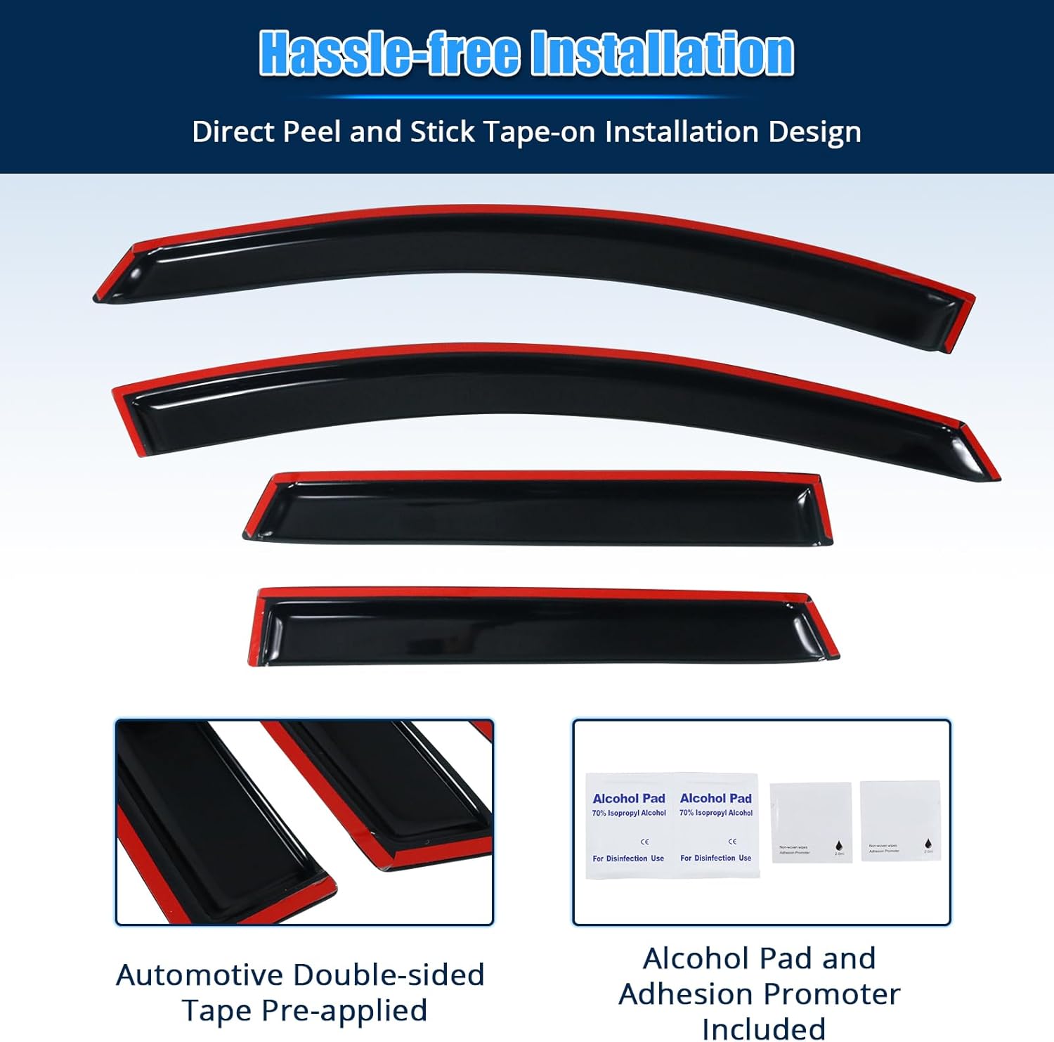 FREEMOTOR802 Tape-on Window Visors Sun Rain Guards, Fit for 2009-2014 Nissan Murano, Slim Style Smoke Tinted Acrylic 4 PCS Car Side Window Wind Deflectors Vent Visors