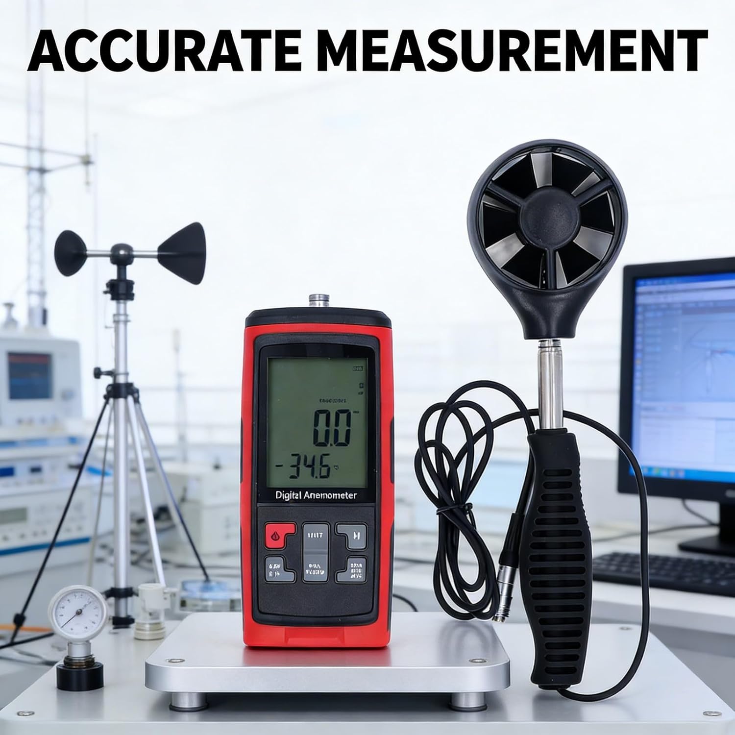 Handheld Wind Speed Temperature, Digital Air Flow Velocity Meter with Split Expandable Sensor - CFM Measurement, Multifunctional Anemometer for Outdoor and Se
