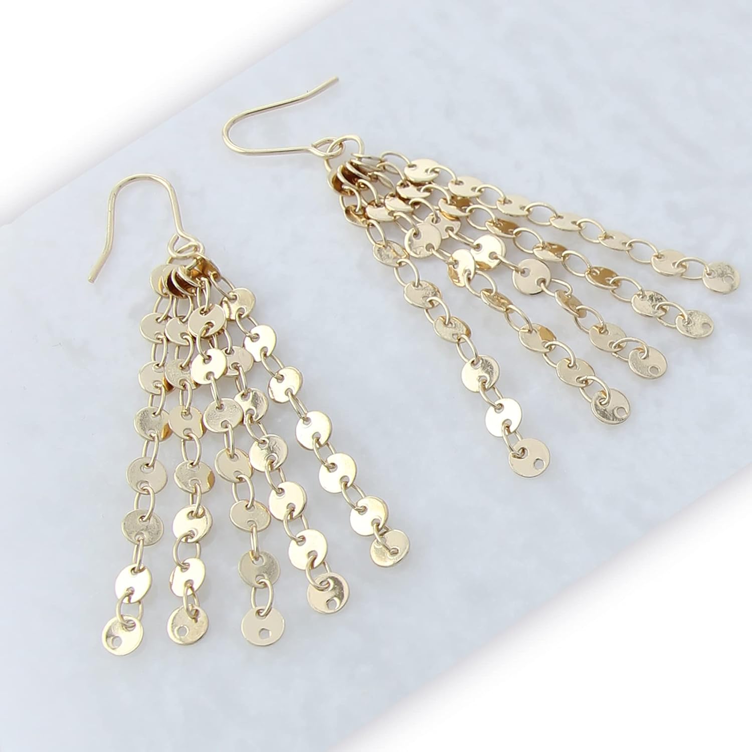 Bohemian Boho Sequin Chain Tassel Drop Earrings – Lightweight Chandelier Disc Coin Gypsy Long Dangle Statement Fringe Earrings – with Gift Box included - Image 5