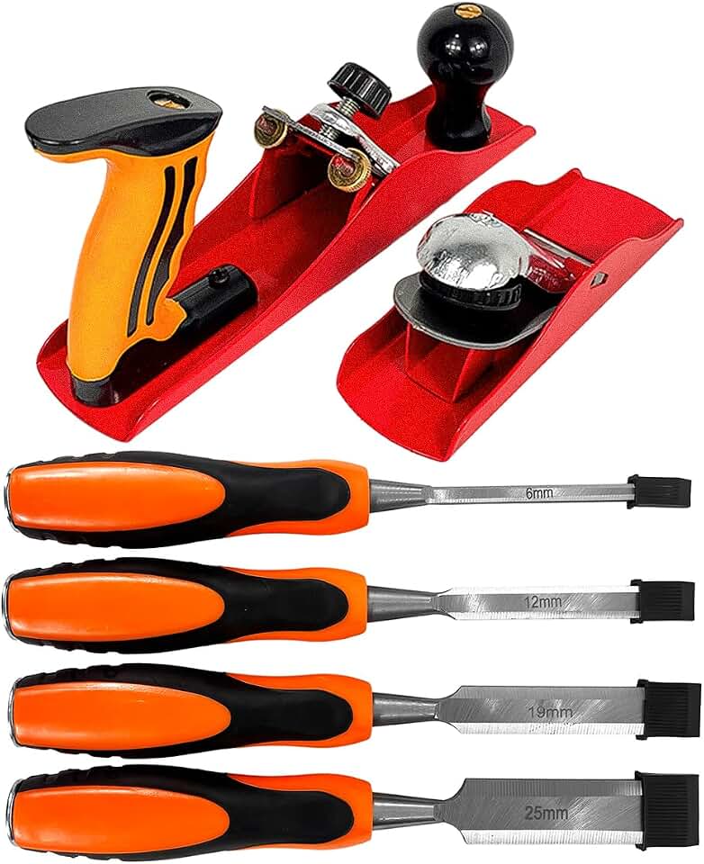 Kit de Marcenaria Profissional, 2 Plainas Manuais + 4 Formões em Aço Carbono Profissional