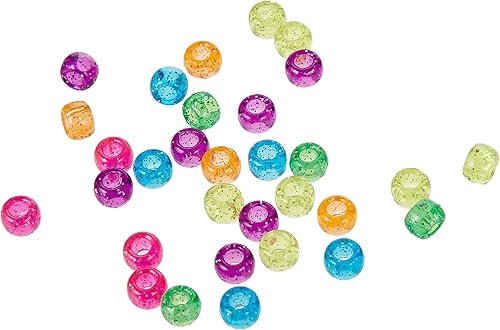 Miniatura 3 de Hygloss Productos Bucket O'Beads  Surtido de cuentas de poni de plástico para manualidades, joyas, llaveros y más  Contenedor reutilizable  Glitter