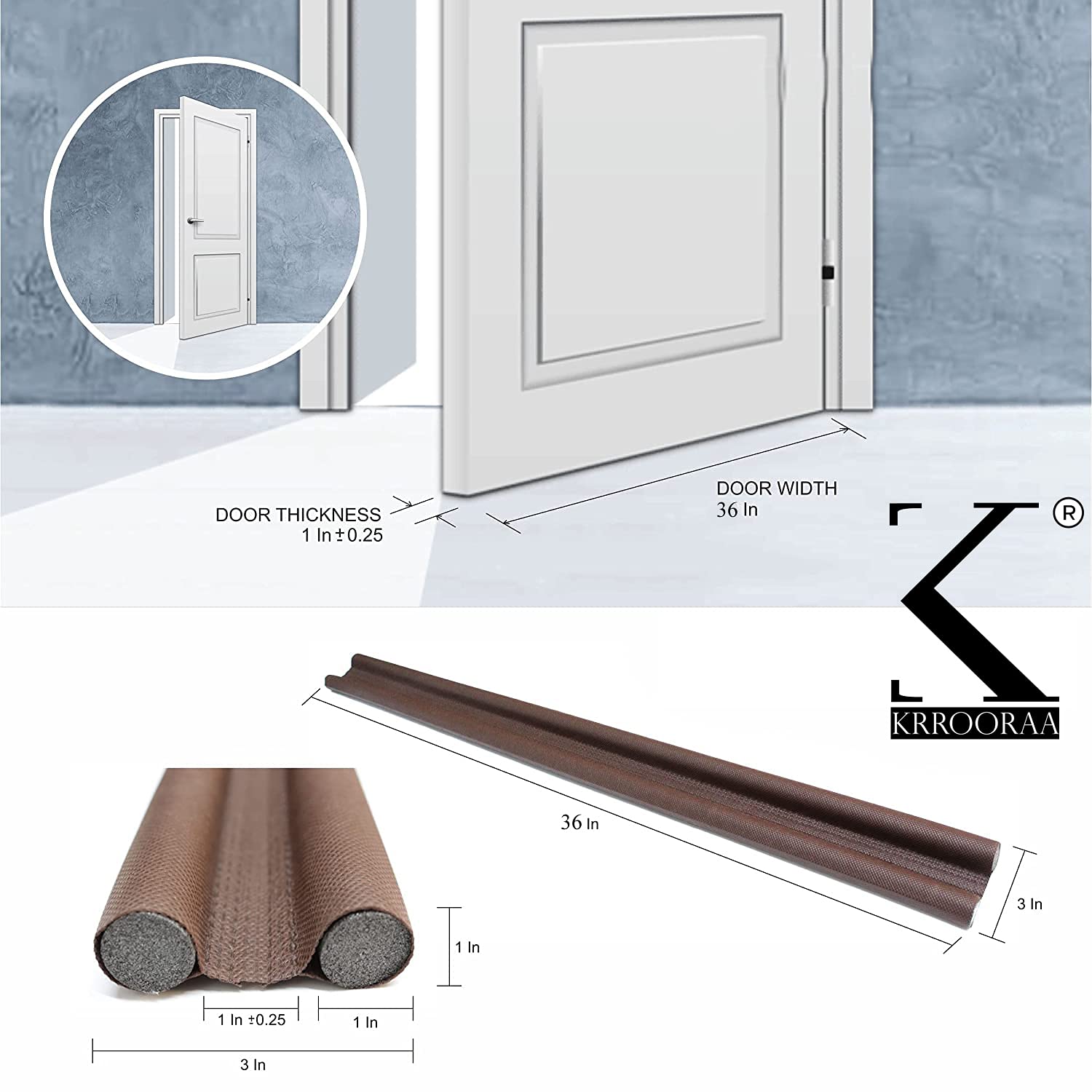 KRROORAA® Door Bottom Sealing Strip Guard for Home (Size-36 inch) (Brown)… (1) 2