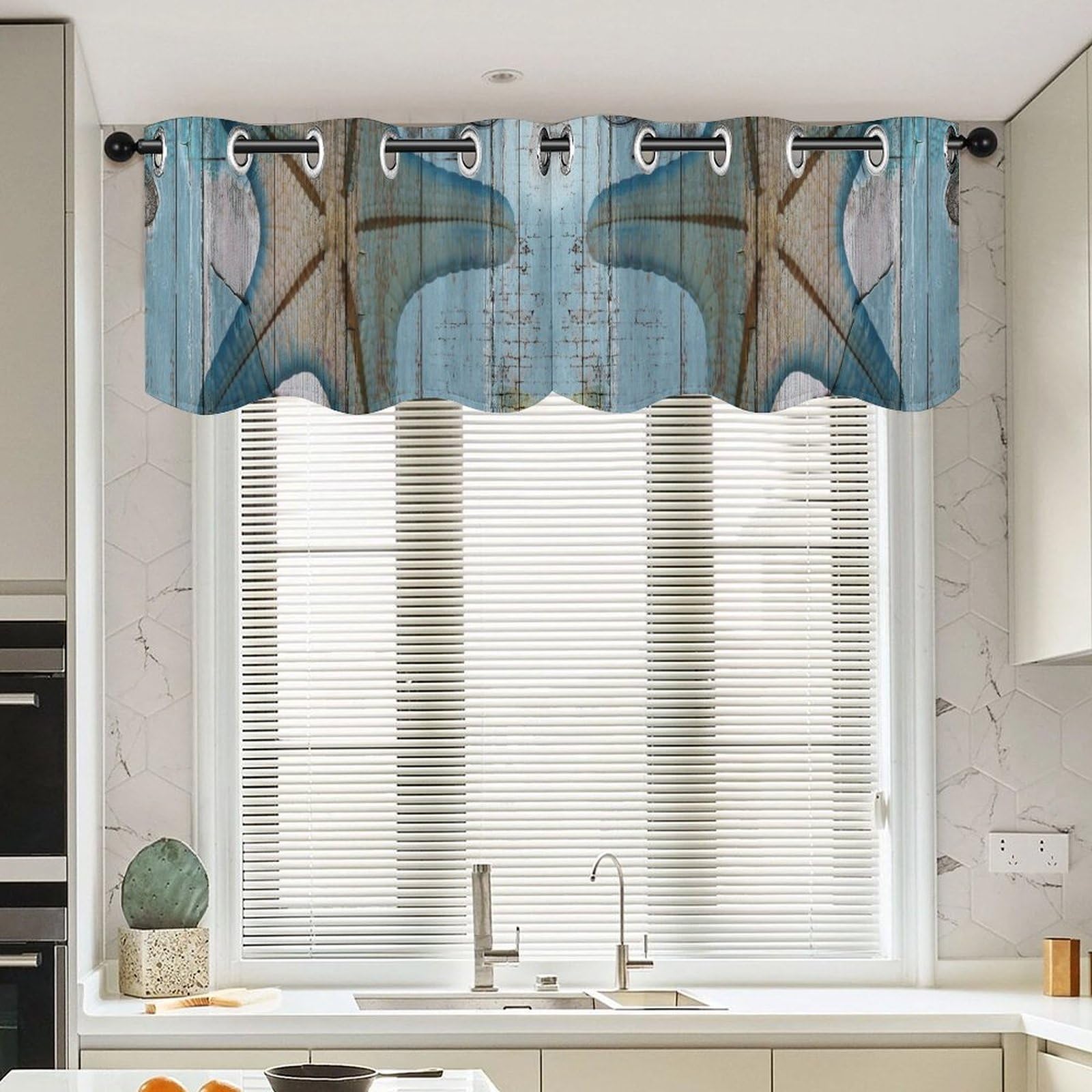 Cenefa corta para sala de estar con diseño de playa y mar de 52 x 18 pulgadas