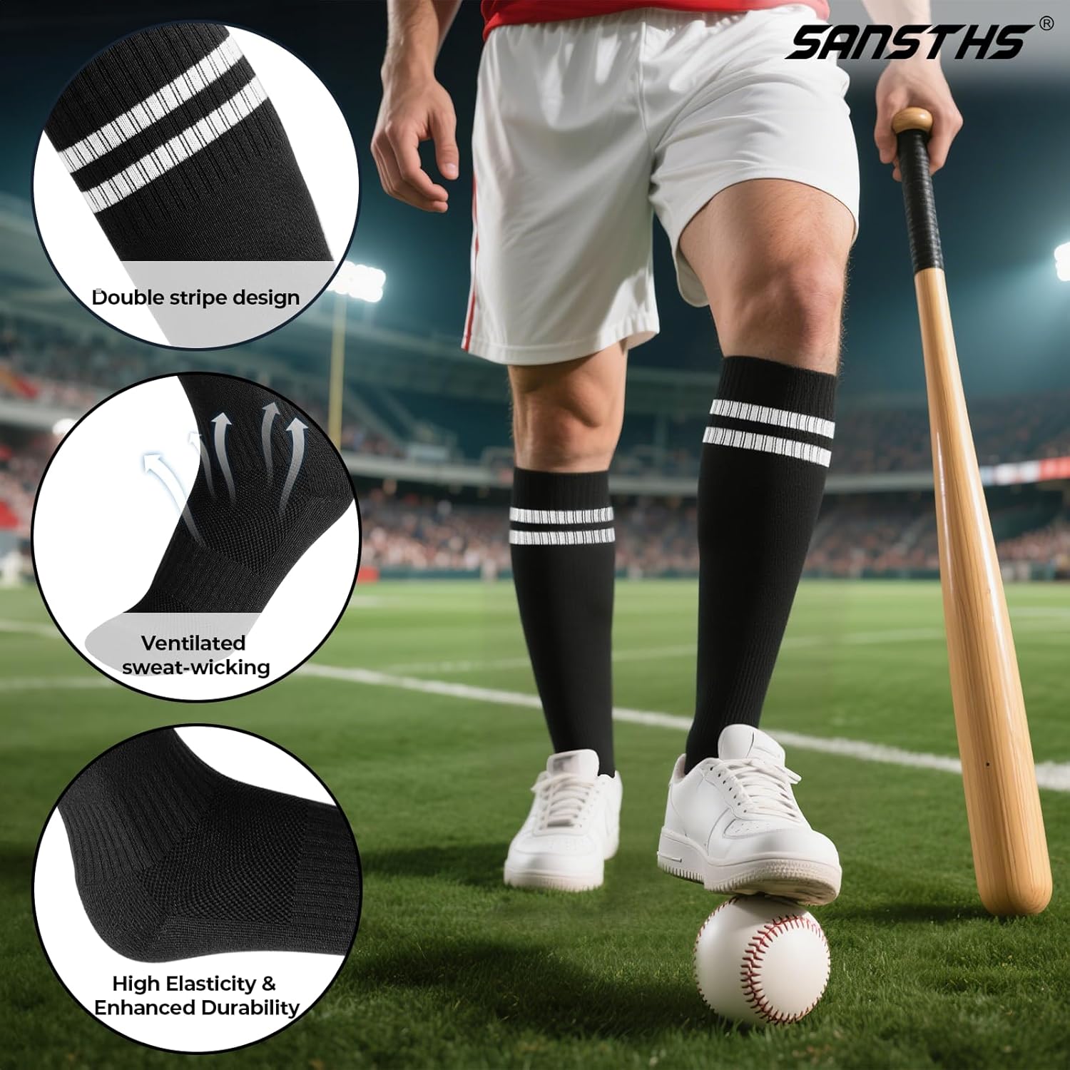 SANSTHS Youth Baseball Socks and Belt Combo Toddler Kids Softball Sock and Belt for Boys Men(2 Pairs of Socks & 1 Belt) - Image 2