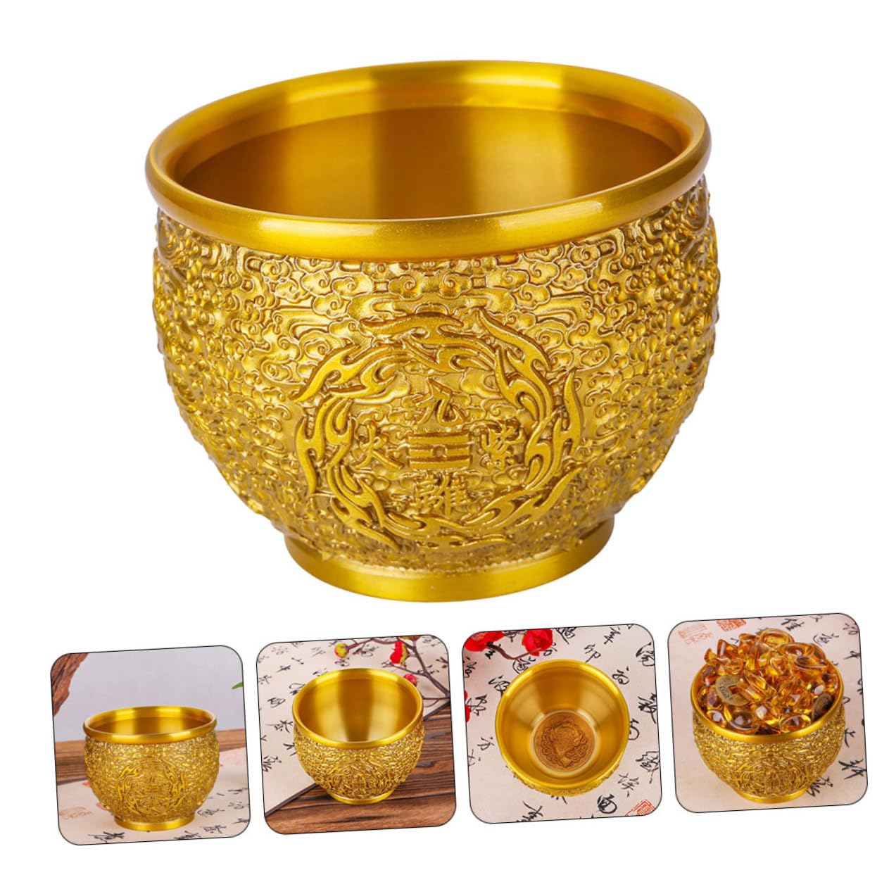 Ciotola Cinese in Ottone Decorazione per Ciotola Elemento Decorativo per Casa Ufficio Contenitore per Oggetti di Valore Regalo