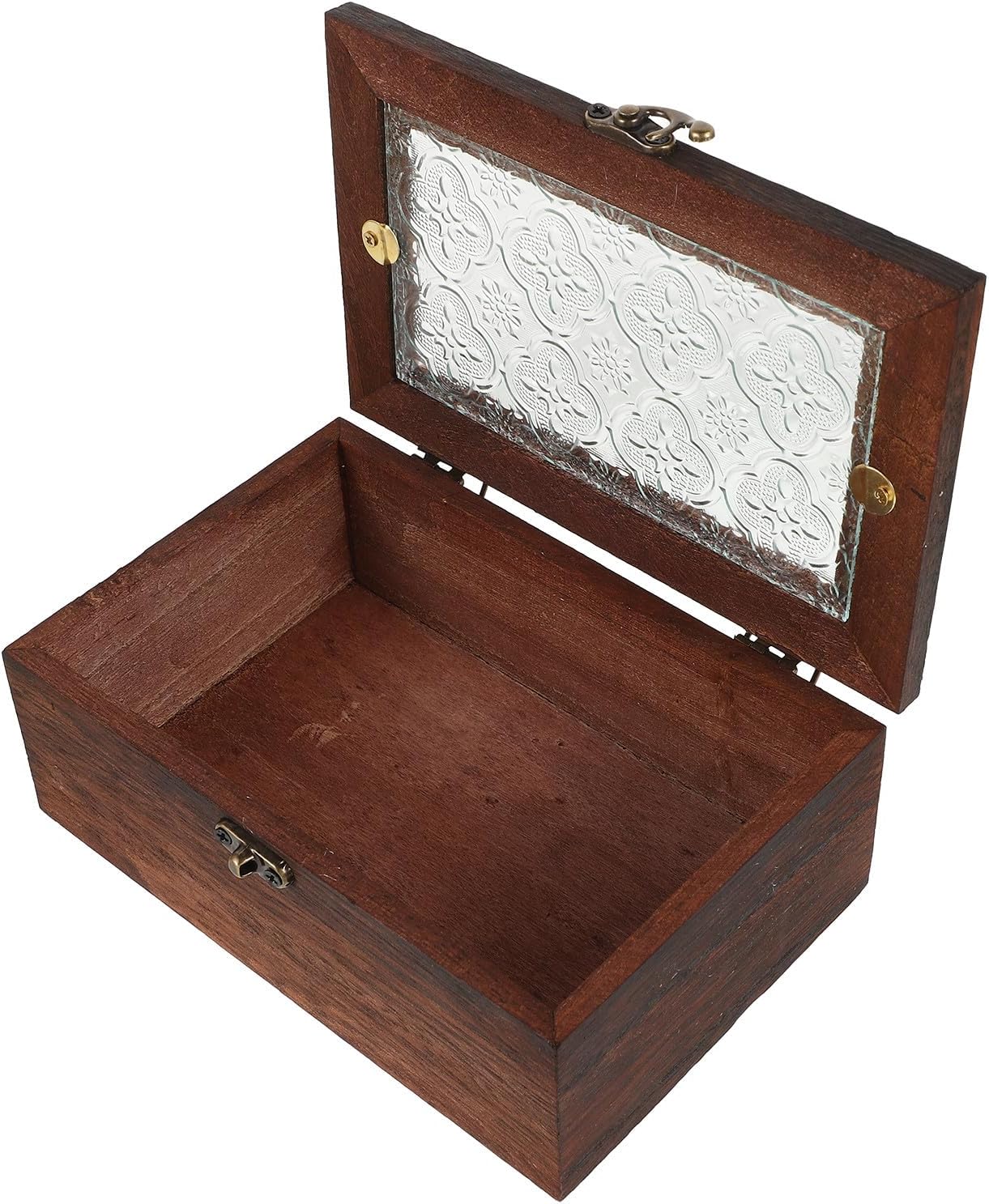 Vintage Wood Glass Jewelry Box Xmas Decorative Collectibles Storage Case | Rectangular Begonia Flower Pattern, Natural Aesthetic Appeal, Home Organization, Shop Countertop Display