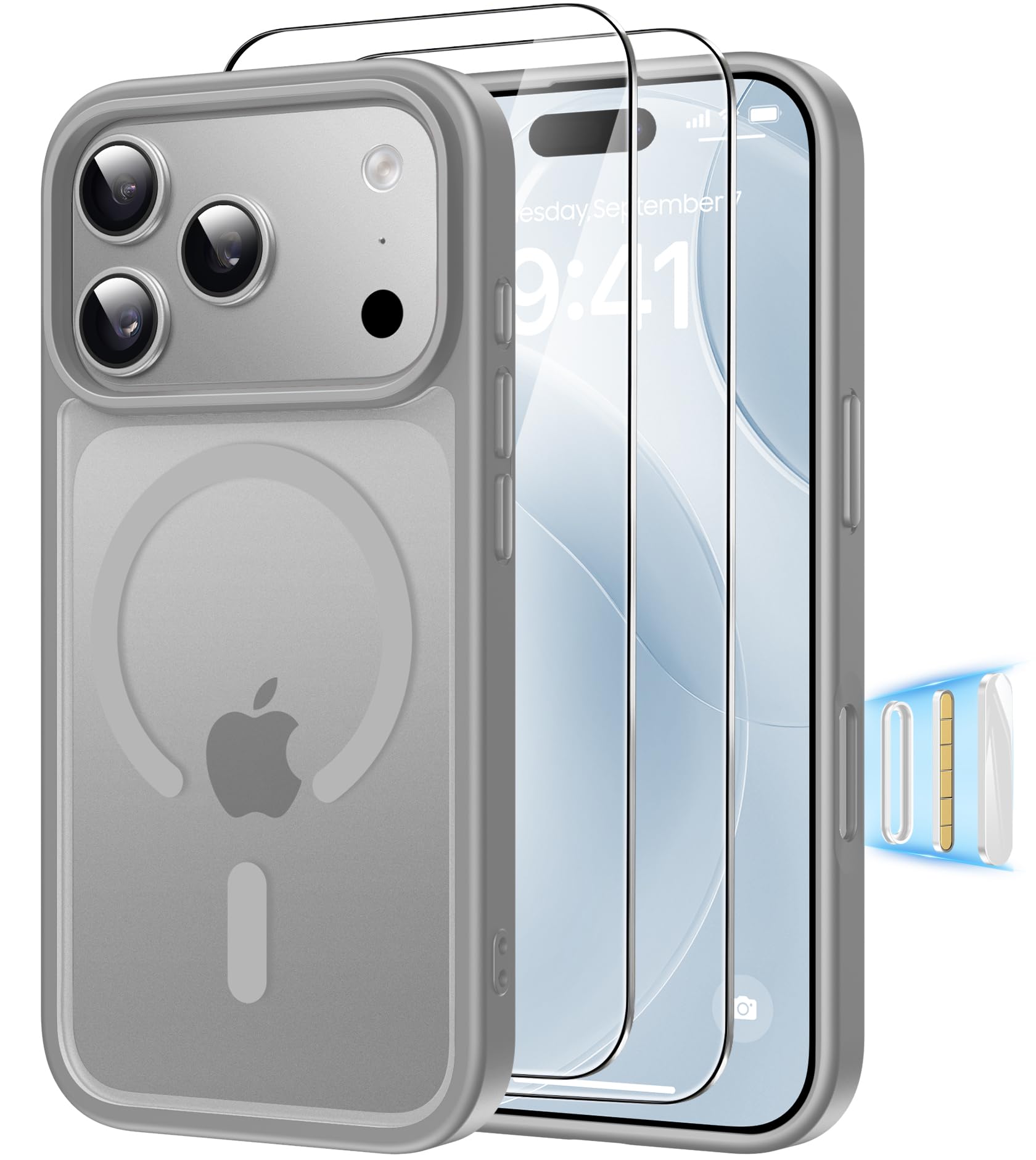 Magnética Funda para iPhone 17 Pro Compatible MagSafe con 2 Cristal Templado, Control de Cámara, Protección Carcasa Antigolpes Anti-Amarillo Tapa Case iPhone 17 Pro, Transparente — view 14