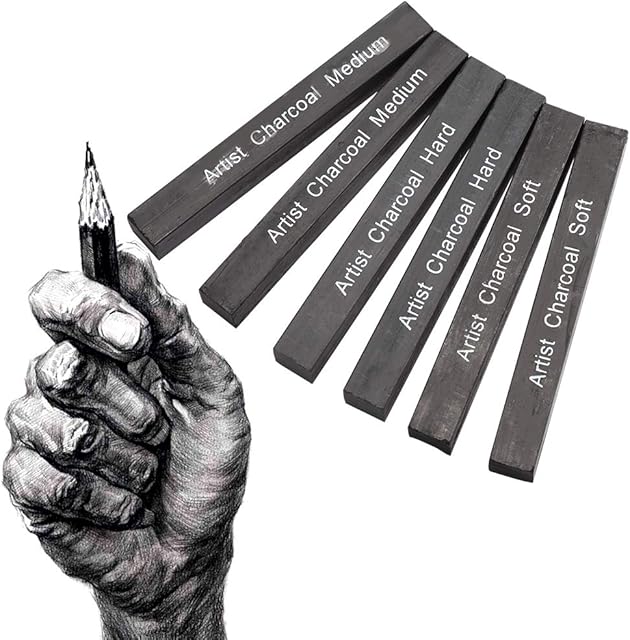6Pcs Graphite Material Sticks Square Compressed Charcoal Pastel for Sketching, Drawing, Shading, Art Supplies Sketch Tools