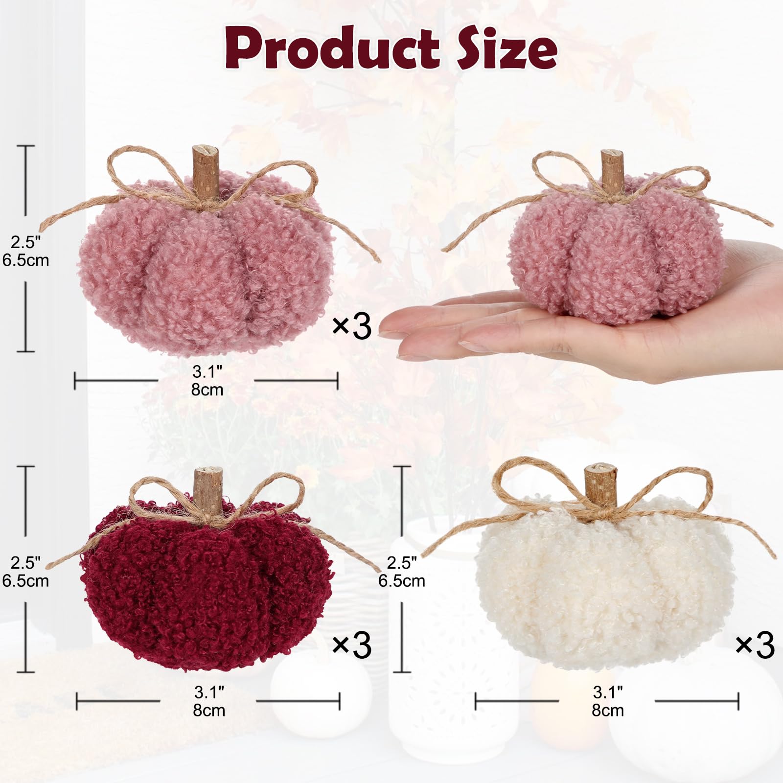 Oairse 3er-Set Samt-Kürbisse Herbstdeko - Burgunder, Rosa & Pfirsich Für Tischdeko