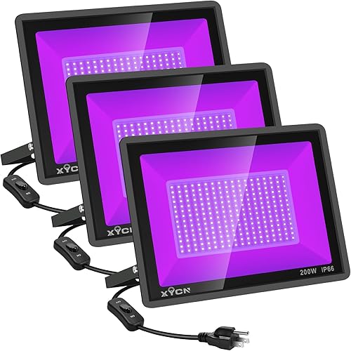 Miniatura 8 de Paquete de 2 luces LED negras de 200 W para exteriores, luz de inundación con enchufe, de 395 nm a 410 nm IP66 impermeable para fiesta de baile,