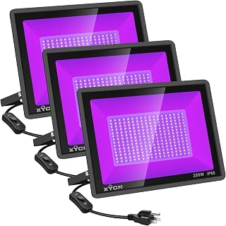 XYCN 3 Pack 200W LED Flood Black Lights,Outdoor Flood Blacklight Light with Plug, IP66 Waterproof forGlow in The Dark, Dance Party, Stage Lighting, Body Paint, Fluorescent Poster, Neon Glow