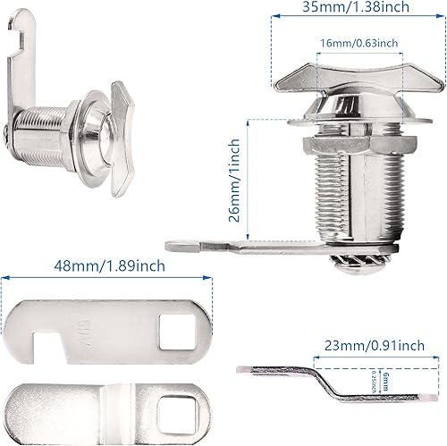 Miniatura 2 de 2 cerraduras de leva compensadas de 1 pulgada, cerraduras cromadas sin bloqueo, cerradura de repuesto para gabinete giratorio sin llave para cajón